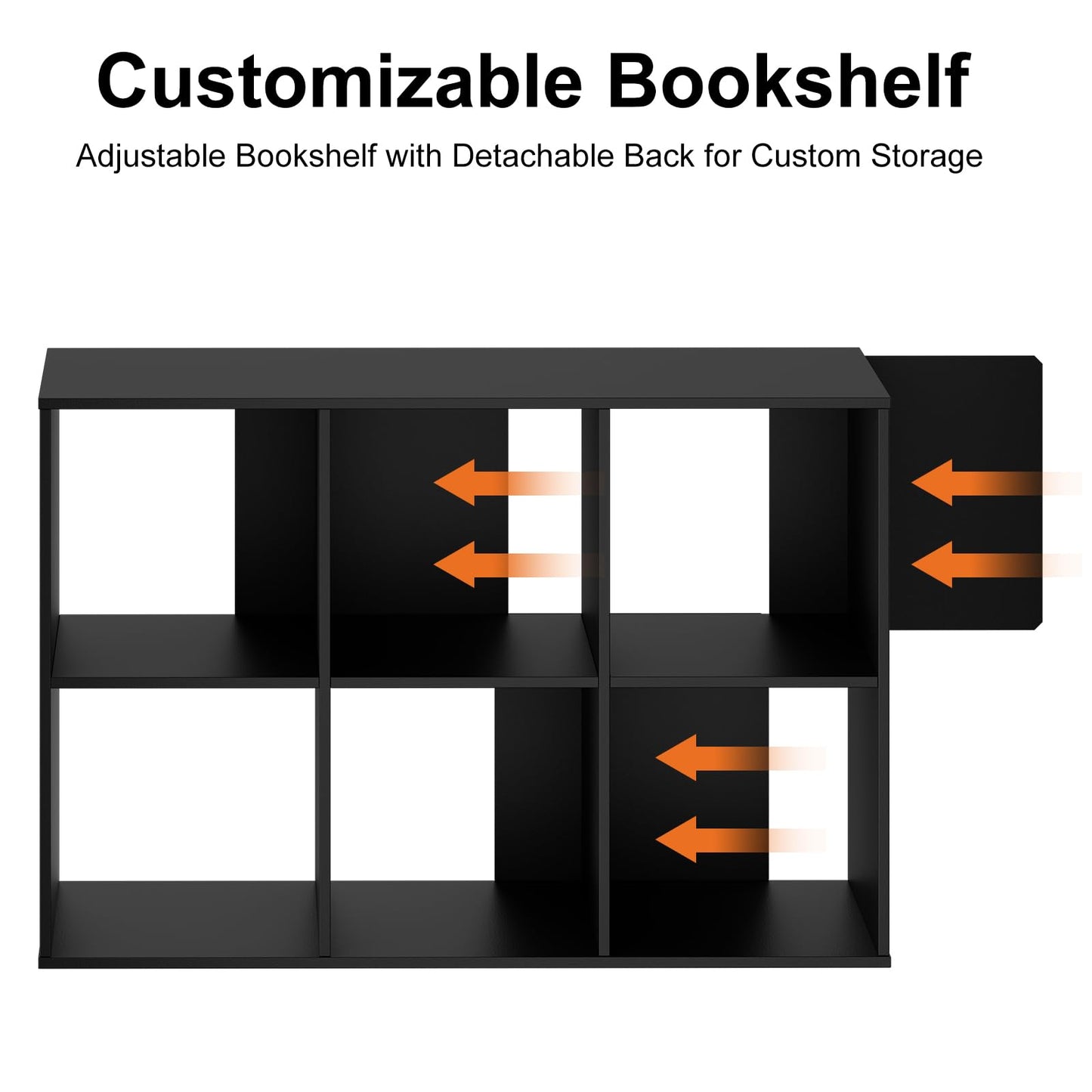 Sweetcrispy 6 Cube Storage Organizer - Open Cube Bookshelf with 3 Removable Back Panels, Display Storage Bookcase for Living Room, Bedroom, Entrance Hall, Home Office，36" L×11.6" W×24" H, Deep Black