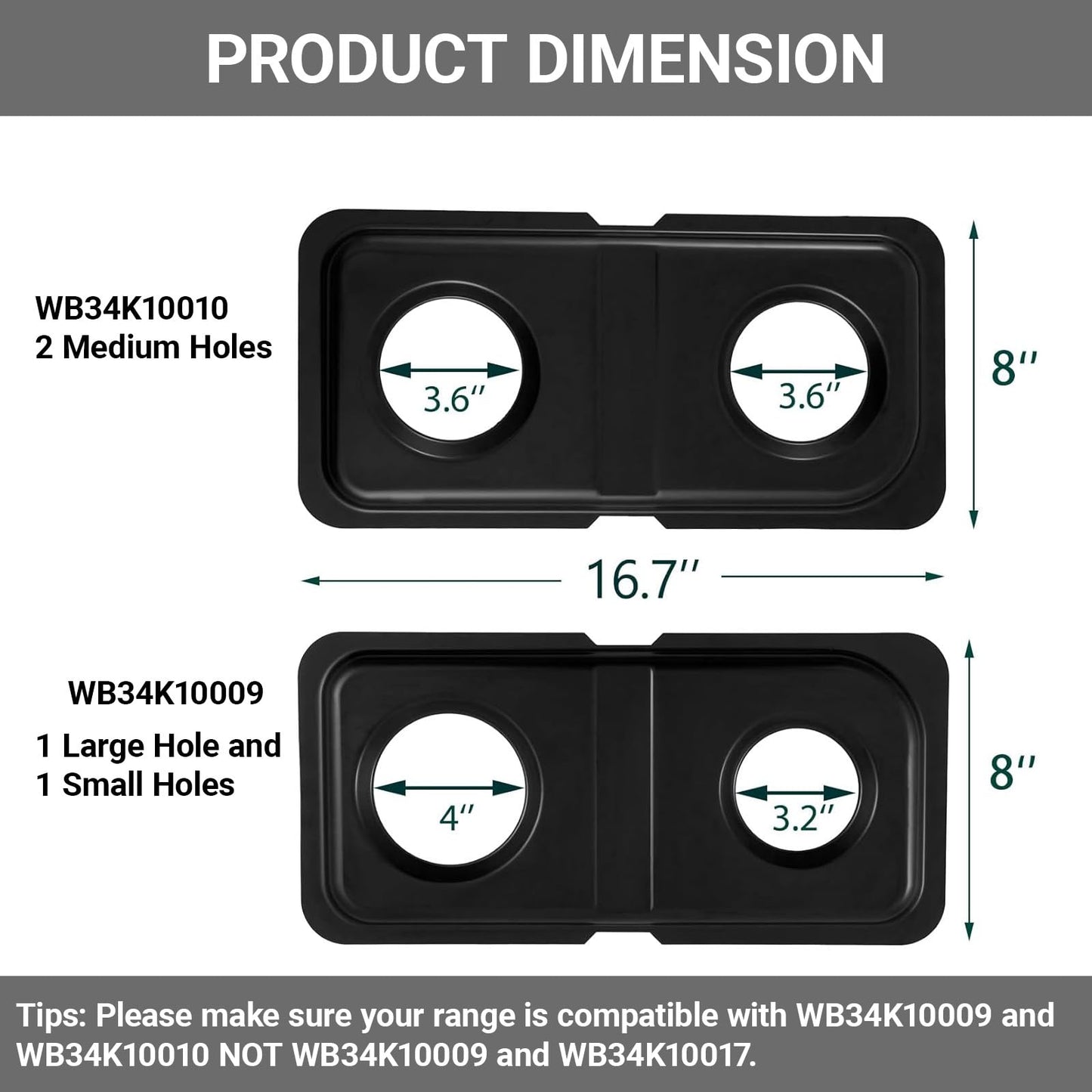 2 Pcs Square Hotpoint Double Drip Pan Set, 16.6 x 8 In Stainless Steel Burner Drip Pan Compatible with Ge Hotpoint Wb34k10009 Right Wb34k10010 Left, Gas Stove Range Replacement Parts