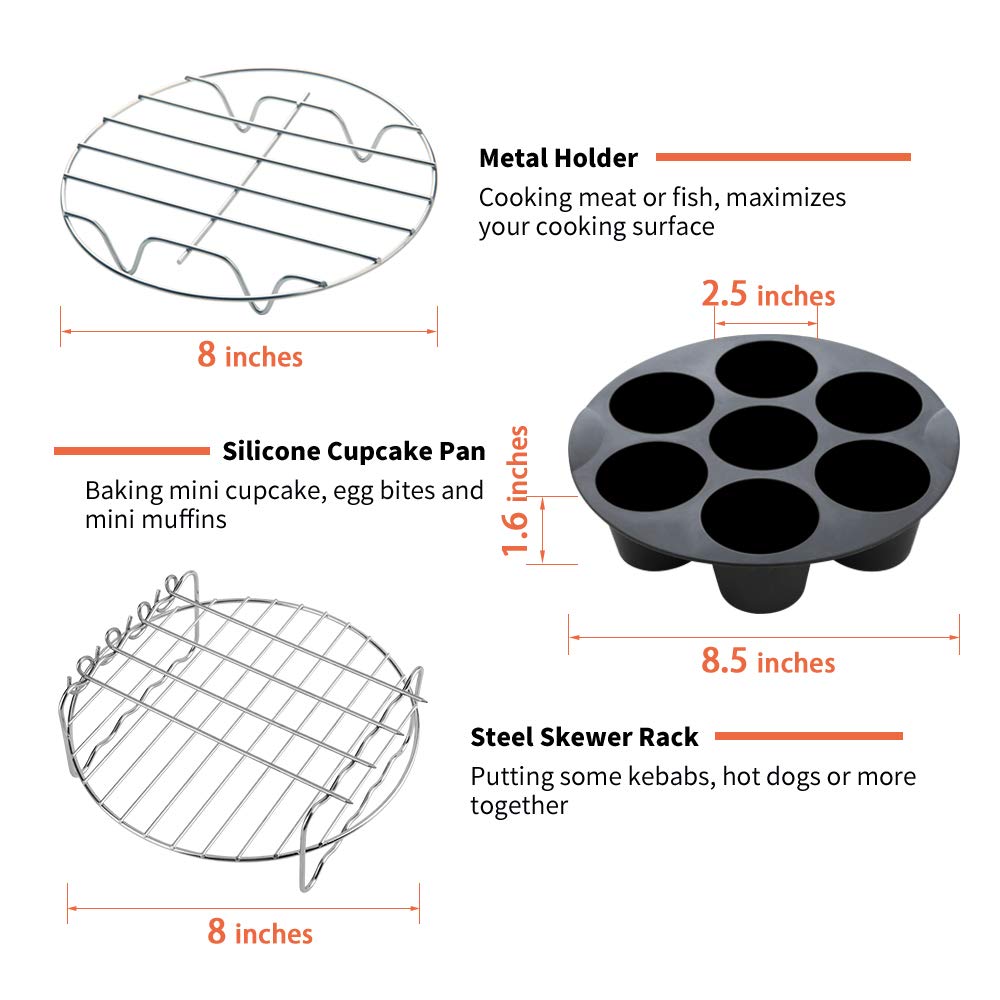Air Fryer Accessories 11PCS, Fit all 3.7QT-4.0-5.8QT Power Deep Hot Air Fryer with Cake Barrel, Pizza Pan