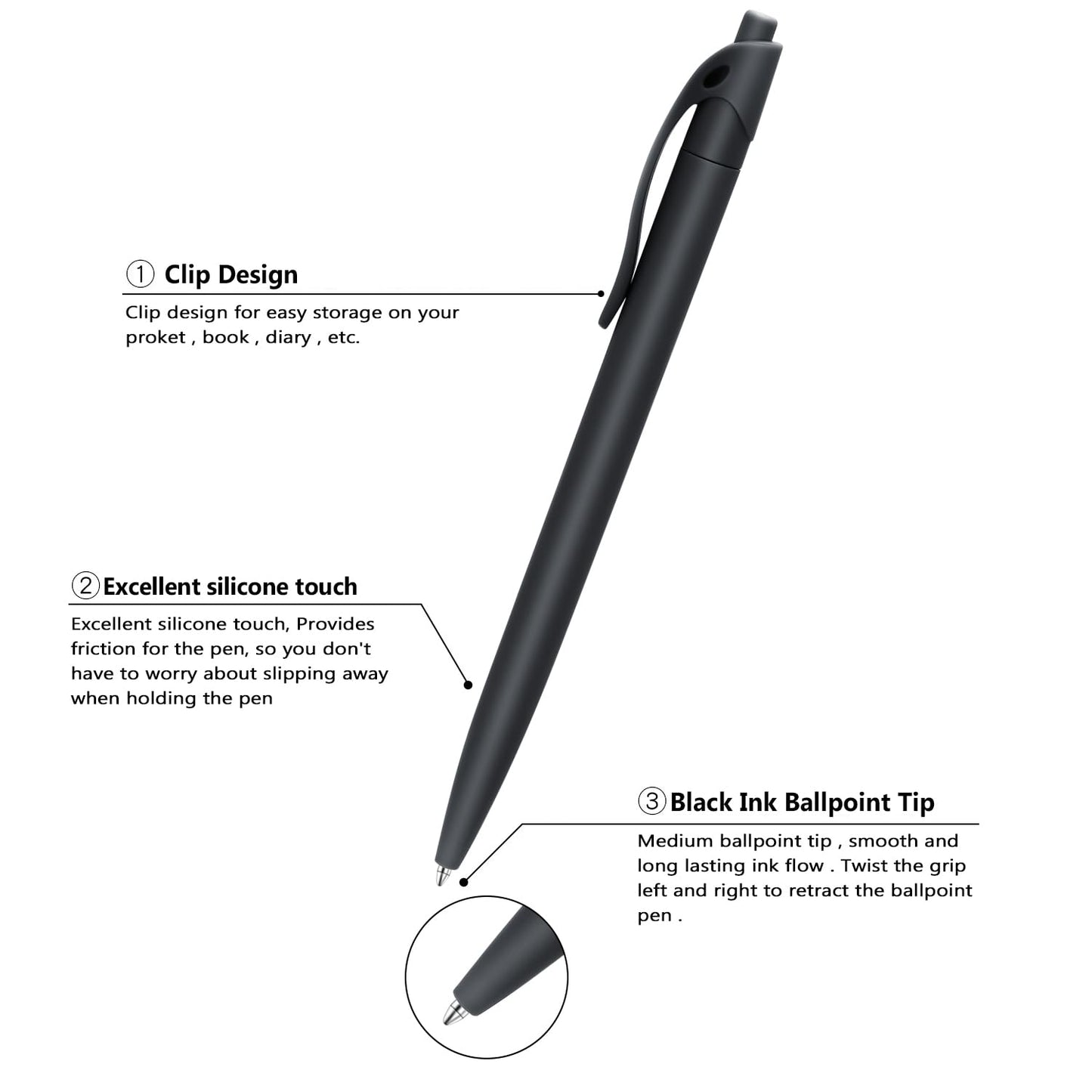Aozora Pens Bulk 240 Pack Black Click Pens No Bleed Wholesale Retractable Ballpoint Pens Medium Point,Smooth Ink Pens for Journaling School Office Supplies 1.0MM Black Ink