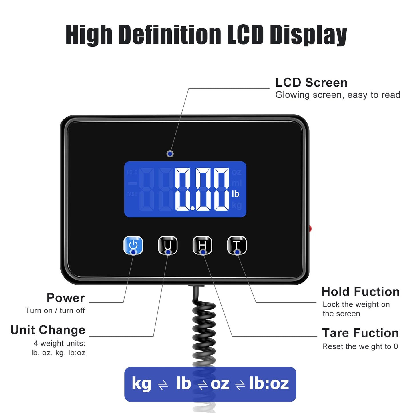 KUAIVO Shipping Scale, 660lbs Heavy Duty Digital Postal Scale for Packages, 0.7oz High Accurate Postage Scale for Small Business, Luggage, Home Use, Battery & Charging Cable Include