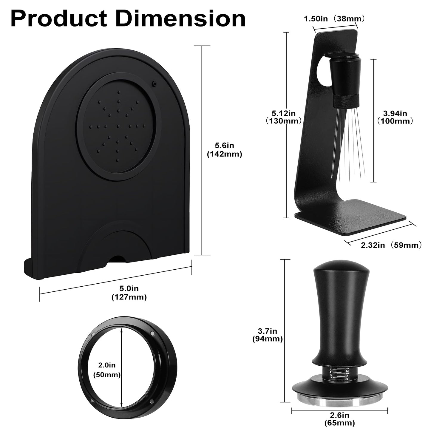 Espresso Accessories Kit 58mm, Coffee Tamper with Spring Loaded Calibration, 316 Stainless WDT Tool with Magnetic Stand and Dosing Funnel Set Fits Espresso Machine Press and 58mm Portafilters