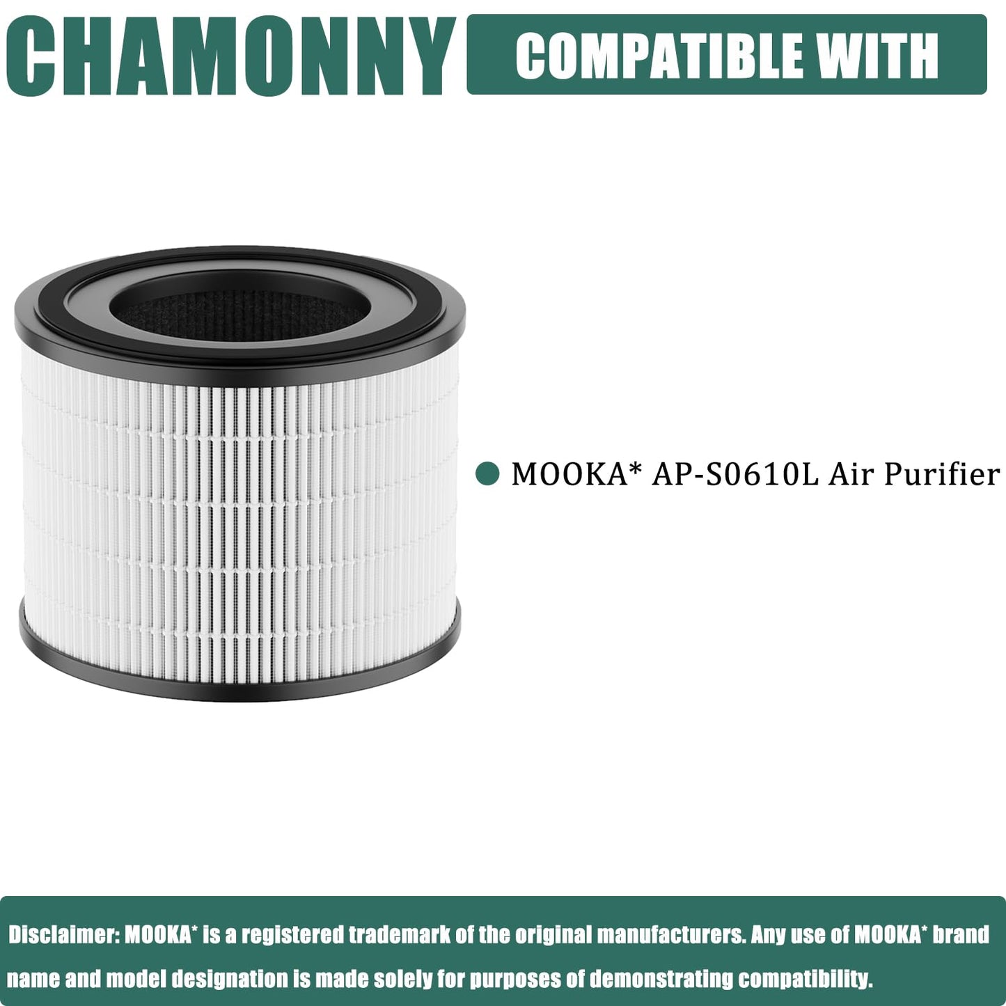 CHAMONNY AP-S0610L Filter Replacement, Compatible with MOO-KA AP-S0610L Air Purifier, 3-in-1 H13 True HEPA Filter and Activated Carbon Filter (4Pack)