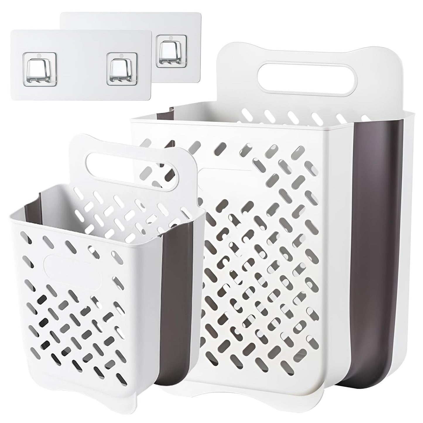 Pansyling Plastic Collapsible Hanging Laundry Baskets with Carry Handle, Space-Saving Wall Hanging Laundry Basket Durable Tall Folding Plastic Laundry Hamper Waterproof Dirty Clothes Organizer XL+L