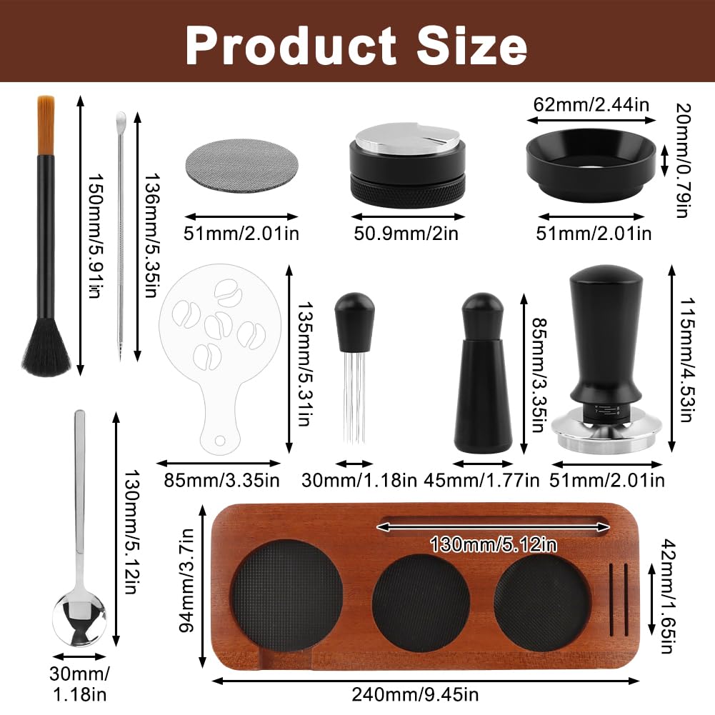 25 Pcs Professional Espresso Coffee Barista Accessories Set, 51mm Spring Loaded Tamper, WDT Tool, Coffee Distributor, Magnetic Dosing Funnel, Puck Screen, Wooden Tamper Station