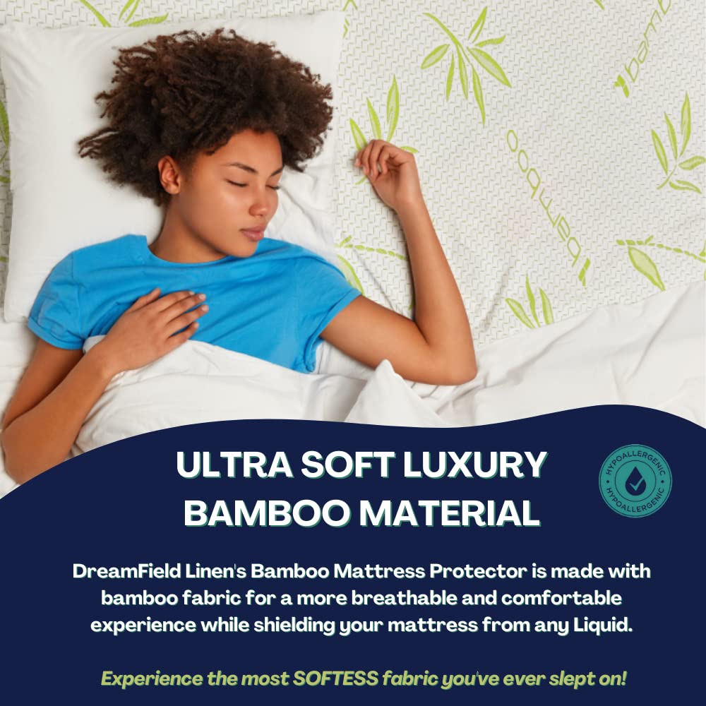 Bamboo Mattress Protector with Zipper - 100% Waterproof King Size Cooling Mattress Cover - Ultra Soft Jacquard Fabric Breathable Noiseless Mattress Pad Cover - Zippered Mattress Encasements