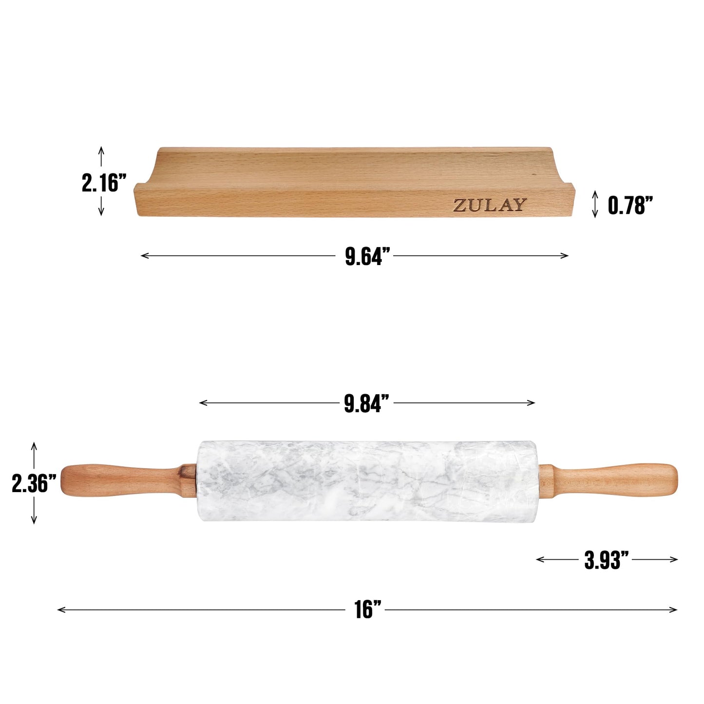 Zulay Kitchen 17-Inch Marble Rolling Pin With Stand - Polished Marble Rolling Pins For Baking With Long Beechwood Handle - Non-stick Roller Pin For Baking Pastries, Bread & Pizza