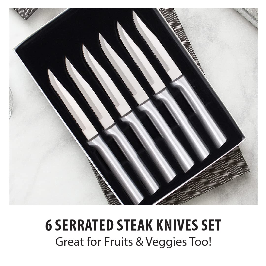 Rada Cutlery Six Serrated Steak Knives Gift Set (S6S), 6-Piece Knife Set, Stainless Steel Blades, Silver Handle