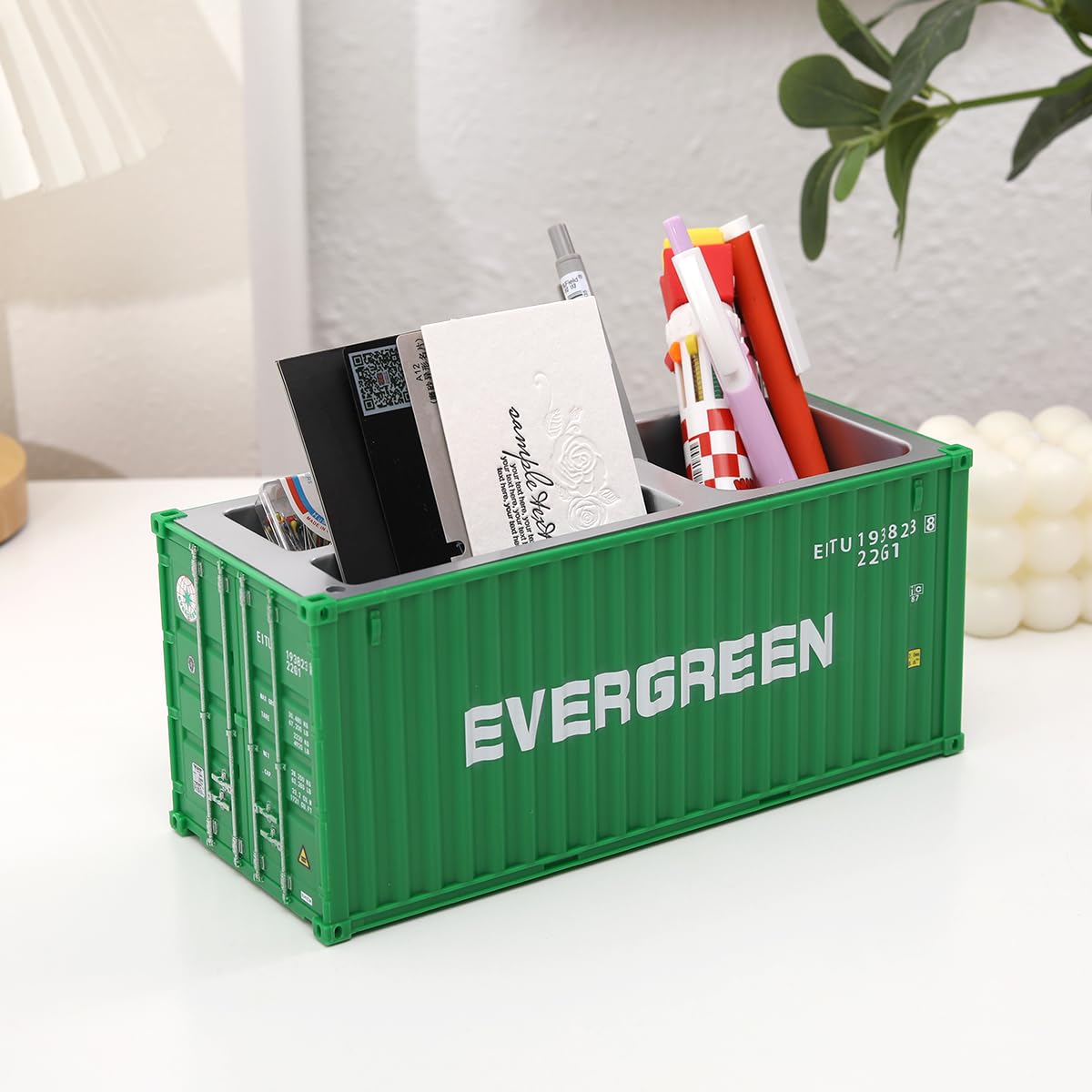 Desk Organizer Office Supplies Multi-function Shipping Container Storage Box Pen/Pencil,Business Name Cards Remote Control Holder Gray, Pen and Pencil Shipping Container Style Holders (Prasinous)