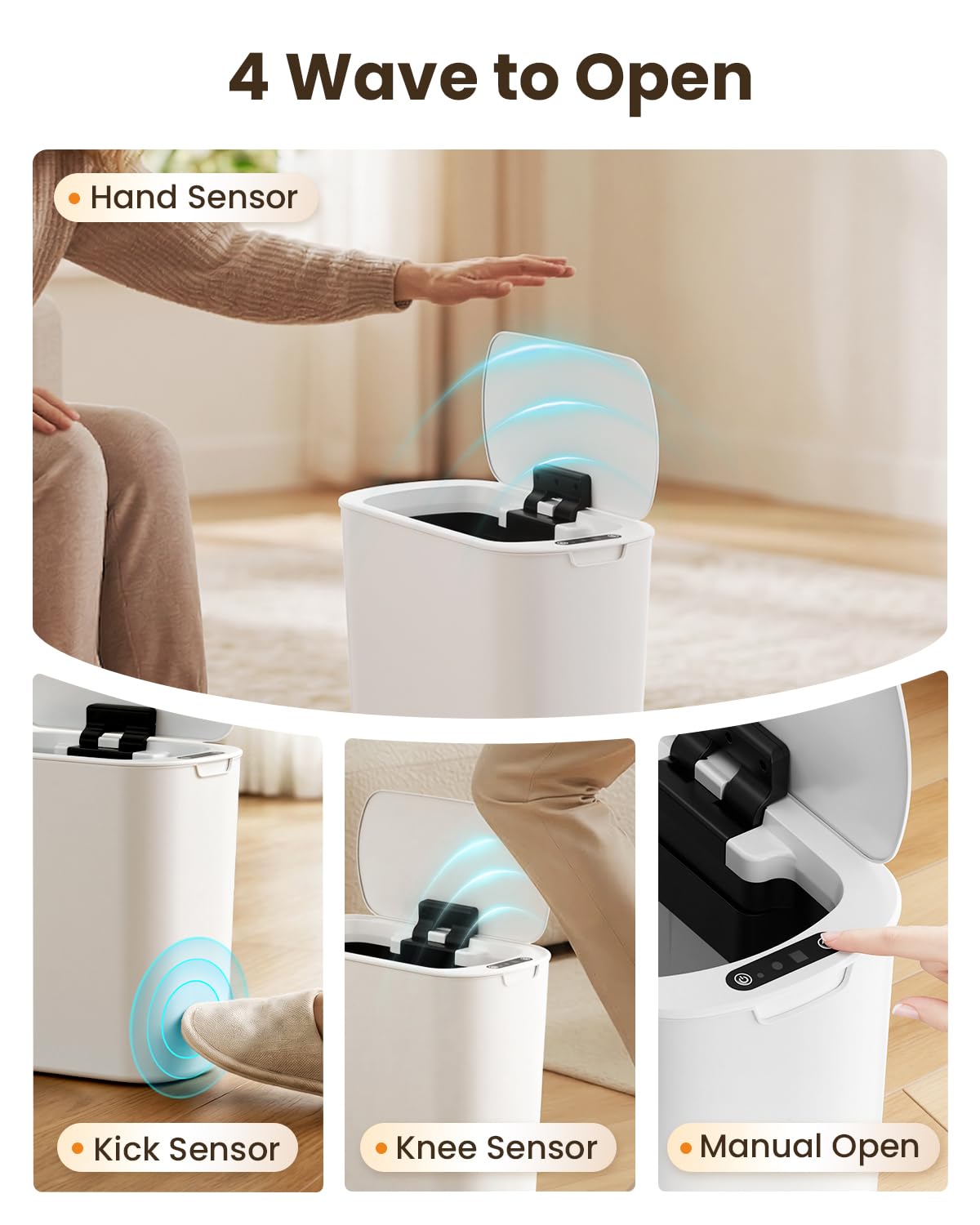 Cesun Motion Sensor Trash Can, 5 Gallon Automatic Bathroom Garbage Can with Lid, Touchless Smart Plastic Slim Wastebasket for Bathroom, Office, rv, Bedroom, Living Room, White