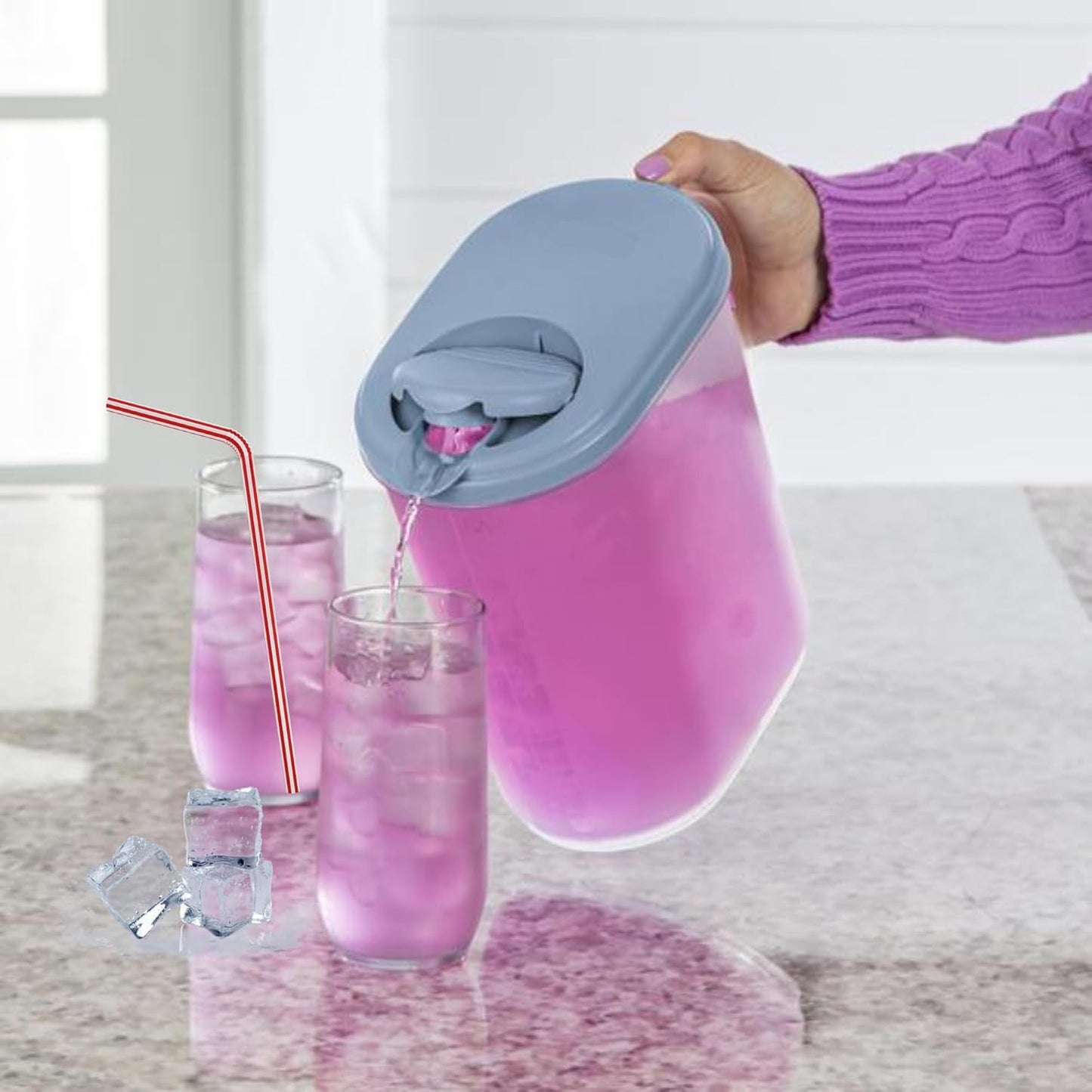 2-Pack Water Pitcher with Lid & Pivot Top Spout 1 Gallon Pitcher - Slim Design Fits Fridge Door - Freezer/Dishwasher Safe, BPA Free & Phthalate Free - Gray