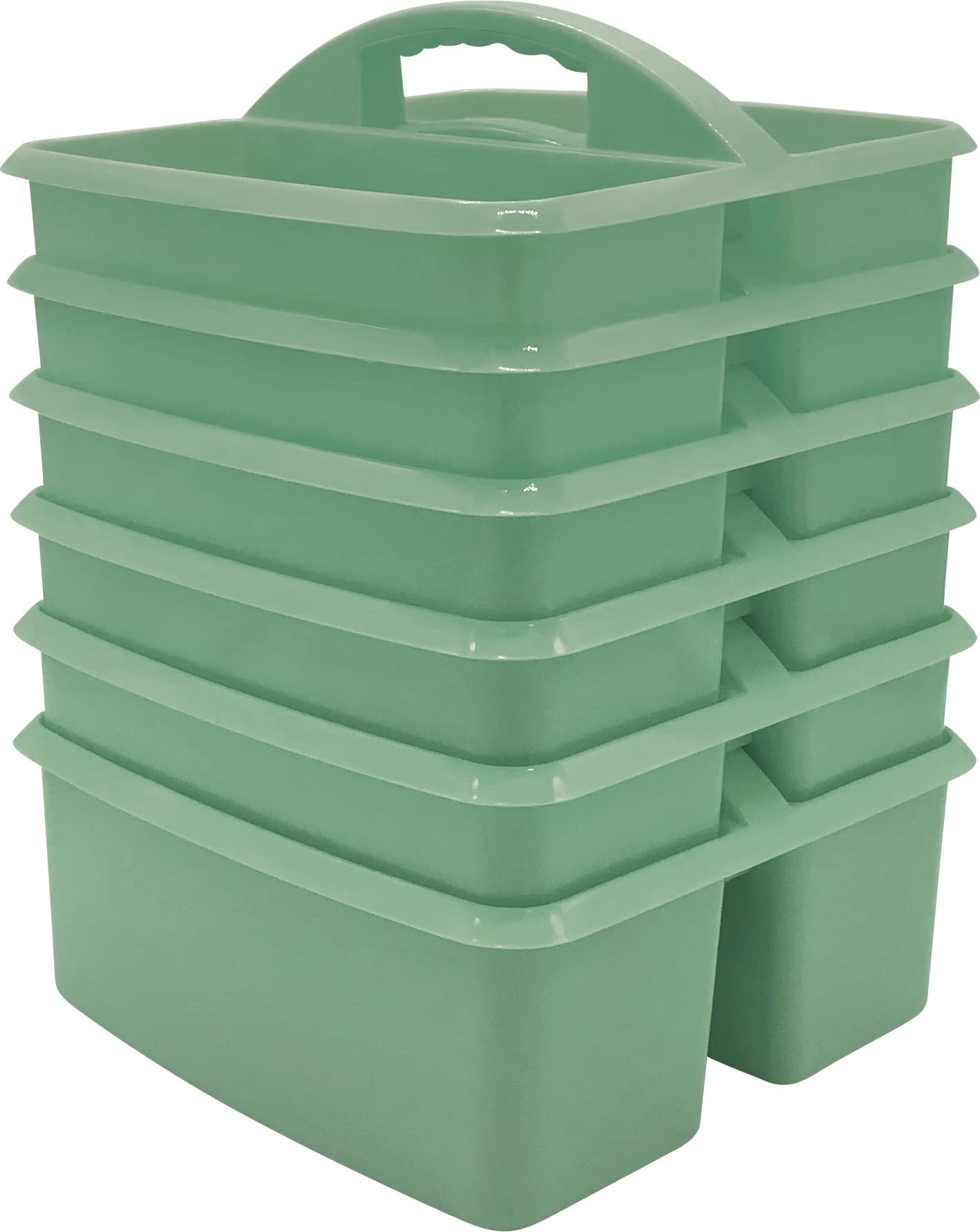 Teacher Created Resources Eucalyptus Green Portable Plastic Storage Caddy 6-Pack for Classrooms, Kids Room, and Office Organization, 3 Compartments
