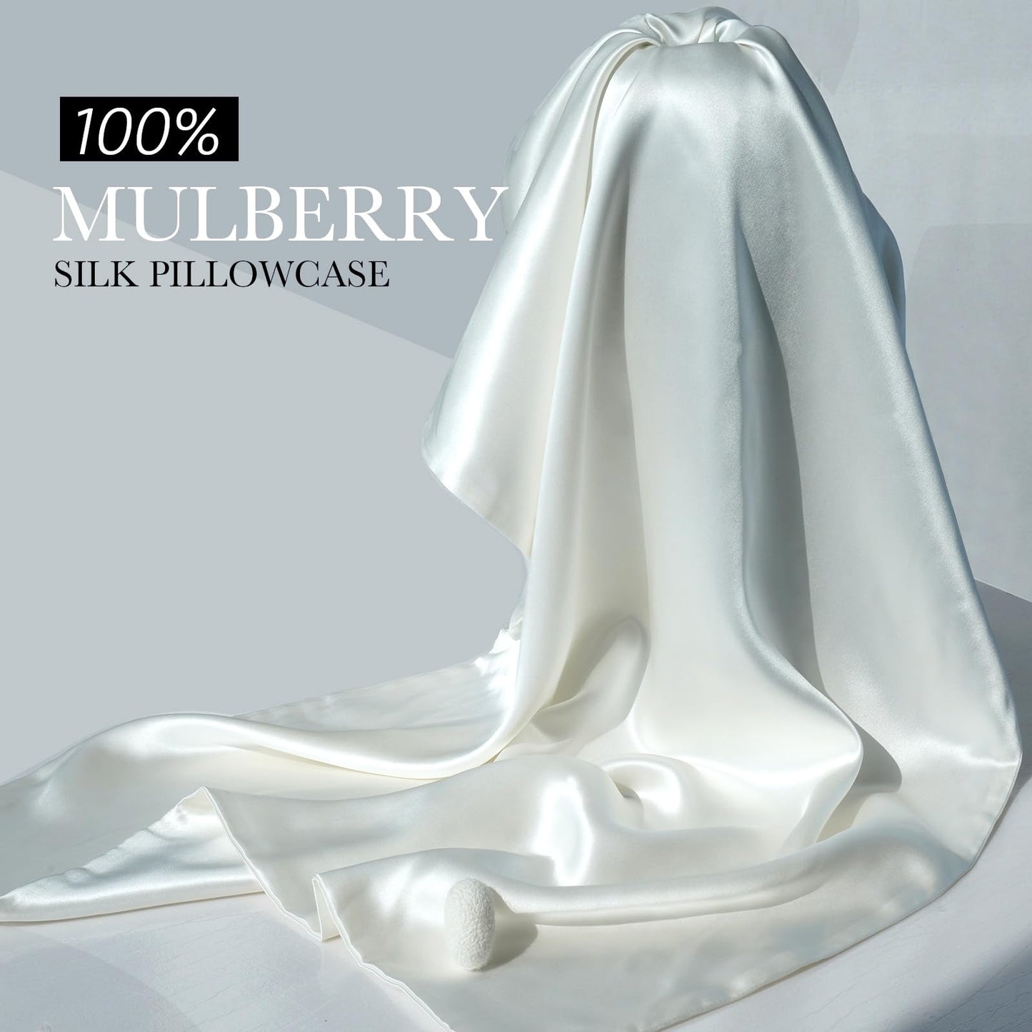J JIMOO 100% Mulberry Silk Pillowcase for Hair and Skin, 22 Momme Pure Natural Silk Pillow Case Both Sided with Zipper, Pillow Cover for Women Mom Men (Ivory White, Standard 20''×26'', 2 Pack)