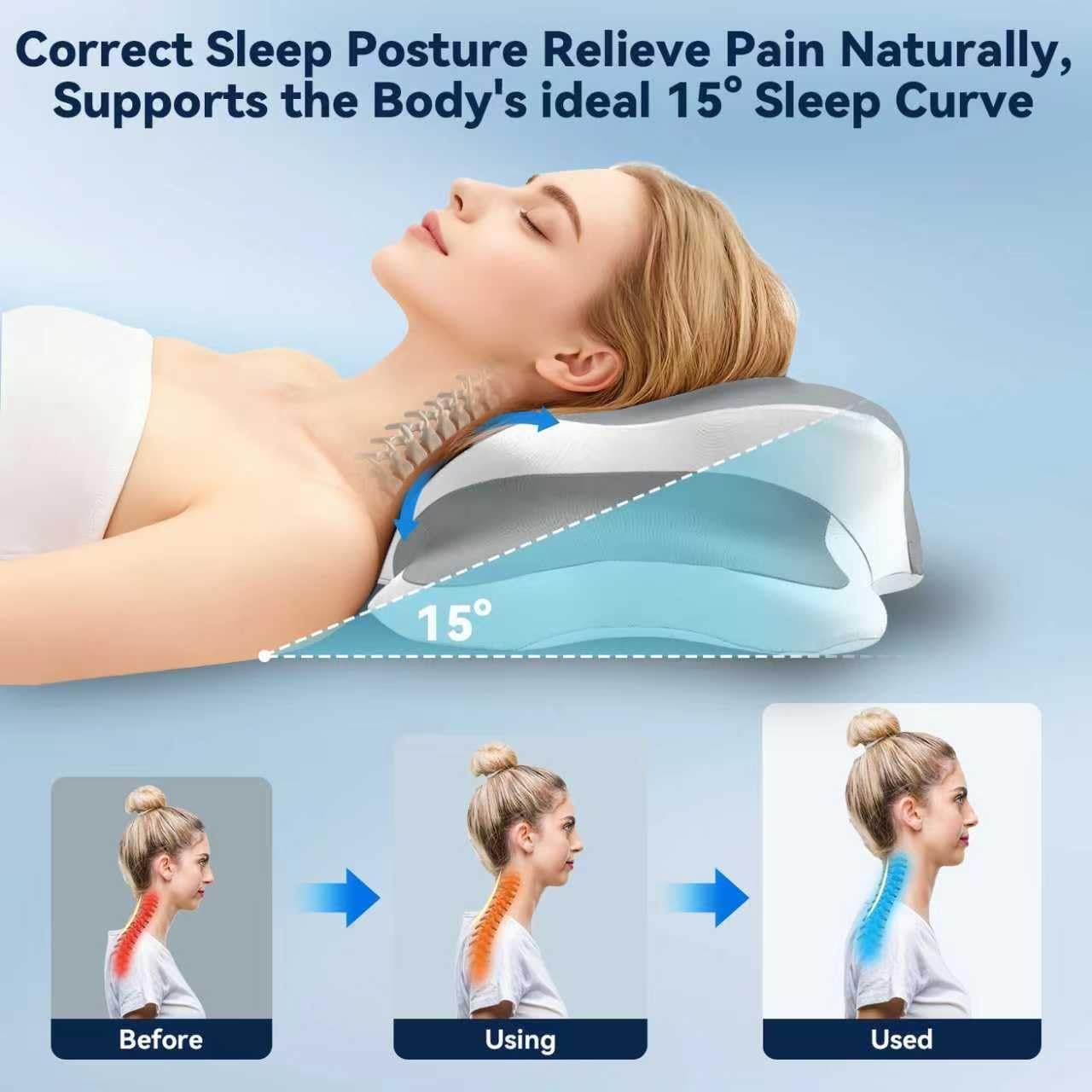 Sleep Apnea Pillow with Neck Pain & Snoring Relief -Orthopedic Cervical Pillow, Ergonomic Contour Memory Foam for Side, Back,Stomach Sleepers, Medium Firm (Darkgrey, Queen Size 25" lx15 wx5.8 h)
