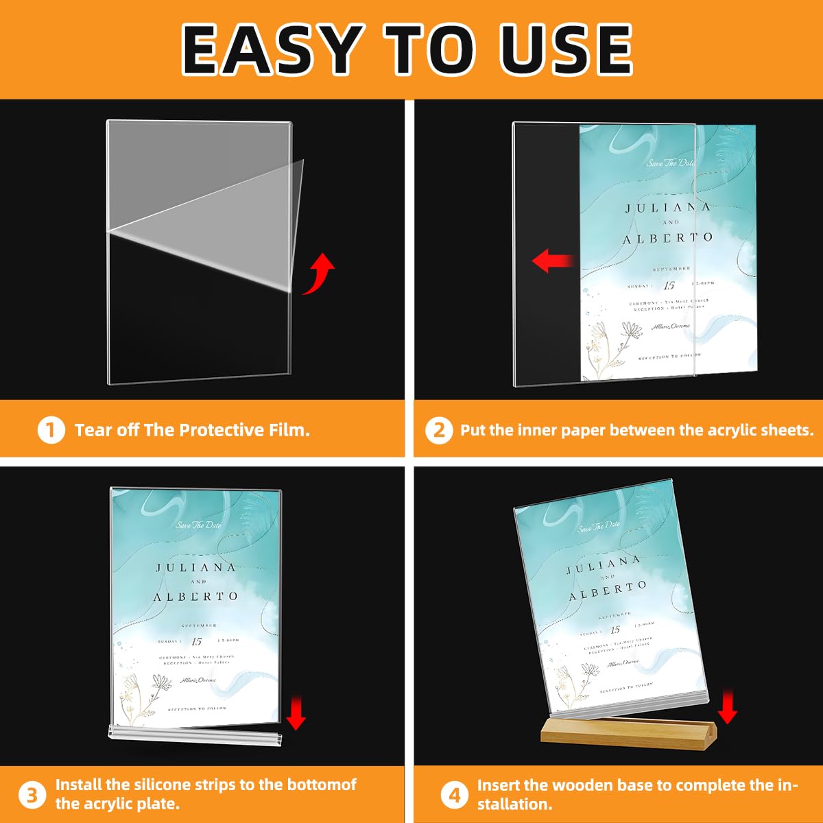 QLKGWEA 10 Pack Acrylic Sign Holder 8.5 x 11 Inch with Wood Base,Signs Stand for Menu Flyer Display, Table Clear Plastic T Shape Holder for Stores, Restaurants, Hotels, Office