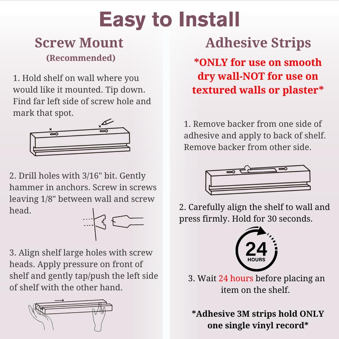 Vinyl Wall Mount Pack of 6 Pinewood Vinyl Record Holder Wall Mount with 2 Mounting Options Vinyl Shelf Walnut Stain Finish Vinyl Record Display - Vinyl Record Shelf - Vinyl Record Wall Mount
