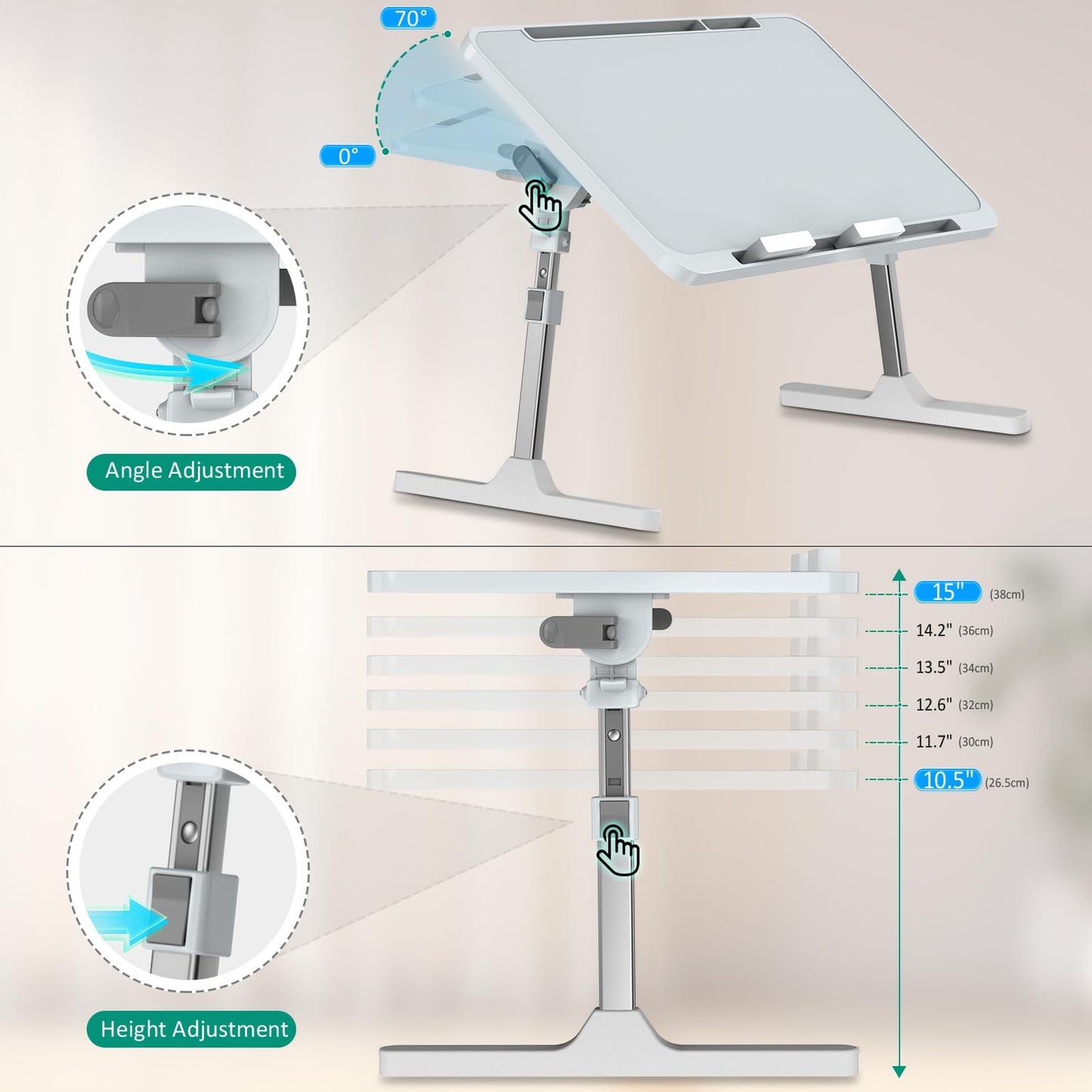 Zapuno Laptop Bed Desk, Height & Angle Adjustable Laptop Bed Tray Table Lap Stand with Tablet & Phone Slot, Light Weight Foldable Portable Lap Desk for Couch Chair Floor Desk for Adults, Kids
