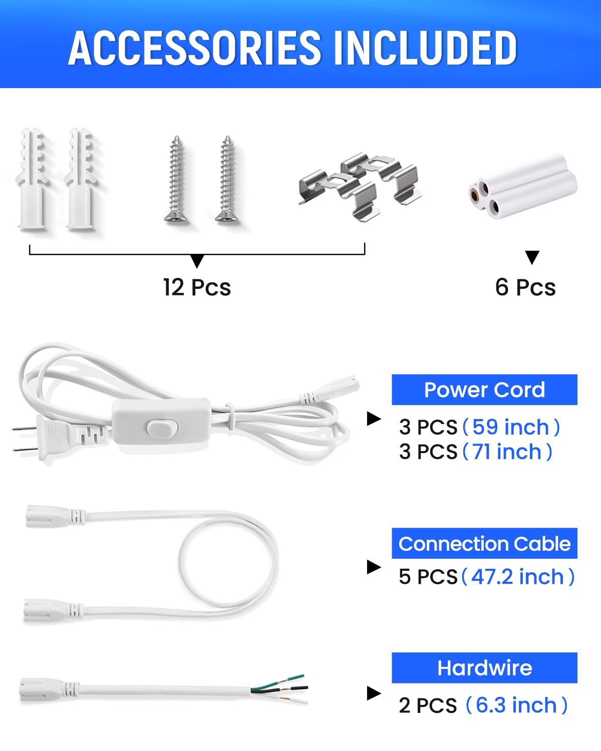 SUNLINKCO (6 Pack) 4FT T5 LED Integrated Fixture, 6500K,20W,2300LM(Super Bright White) Linkable LED Shop Light,Garage Ceiling and Cabinet Light,Strip Light,Corded Electric with ON/Off Switch