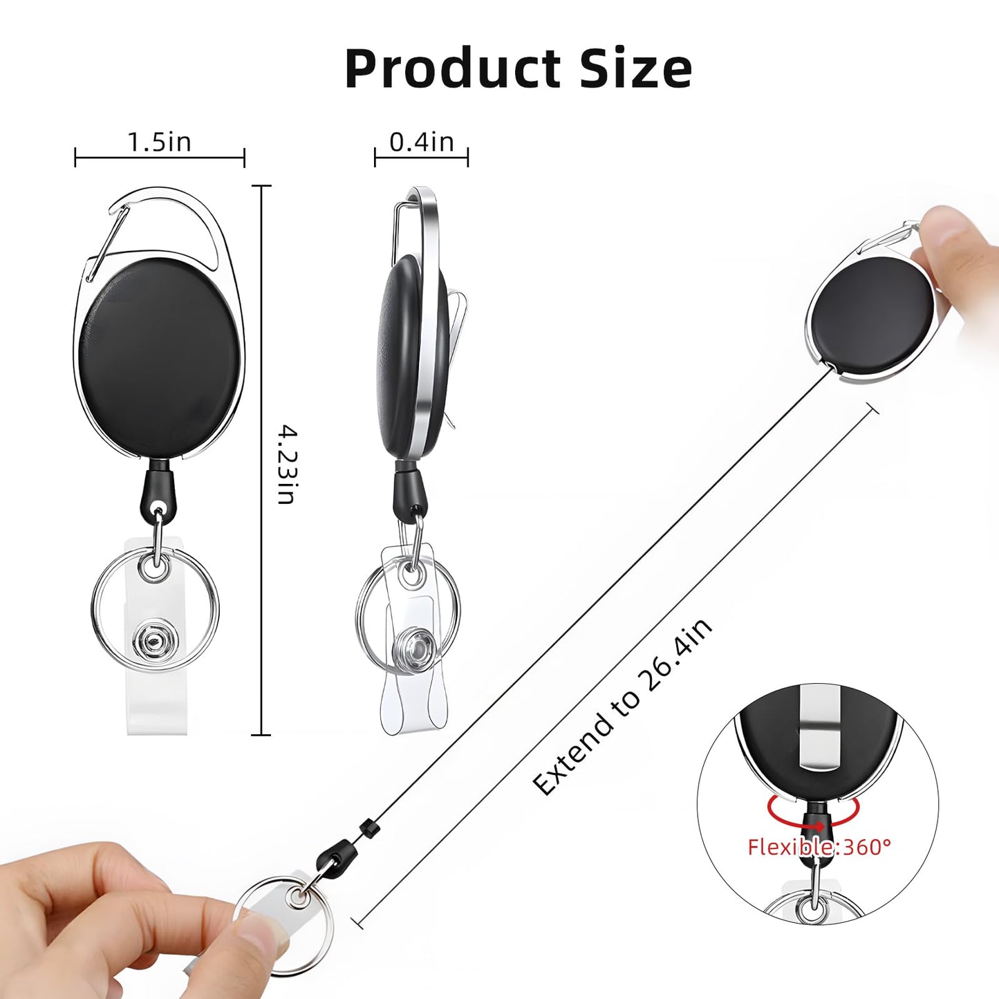 72 Pack Badge Reels Retractable Badge Holders with Clip Key Ring Liubeili Name ID Badge Clips Keychain for Nurse Doctor Employee Worker, Black