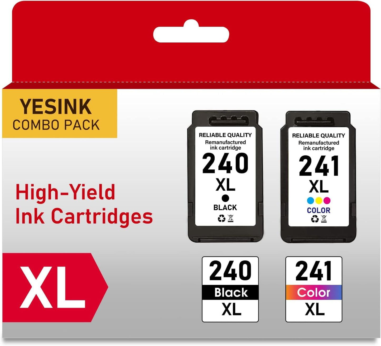 YESINK 240XL 241XL High Yield Ink Cartridges, Replacement for Canon PG-240XL Black CL-241XL Tri-Color Compatible with Canon PIXMA TS5120 MG3620 MG3520 MX452 MX472 Series Printer Combo Pack