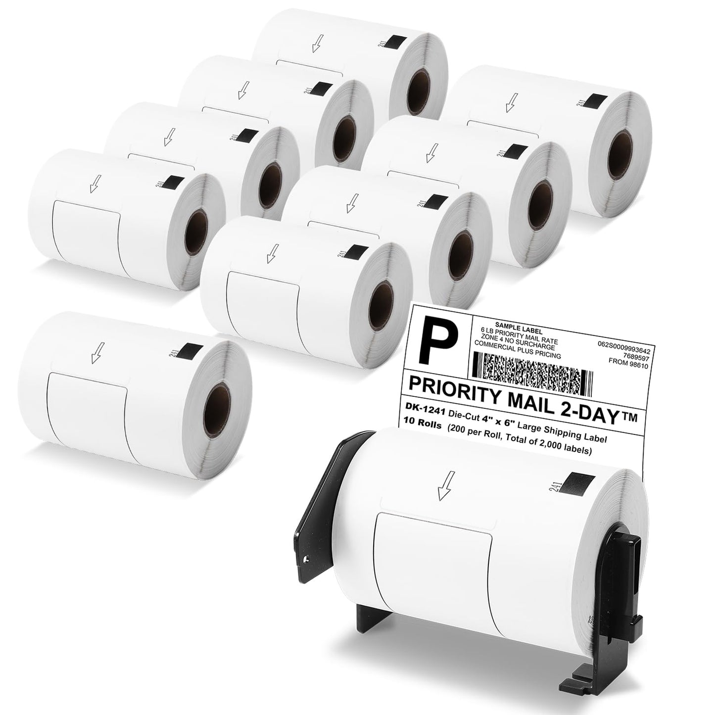 COLORTY Compatible with Brother DK-1241 Die-Cut 4" x 6" Large Shipping Label Roll(200/Roll), 102mm x 151mm White Paper Label for Brother Printer QL-1050 1050N 1060N 1100 1110NWB (10 Rolls + 1 Frame)