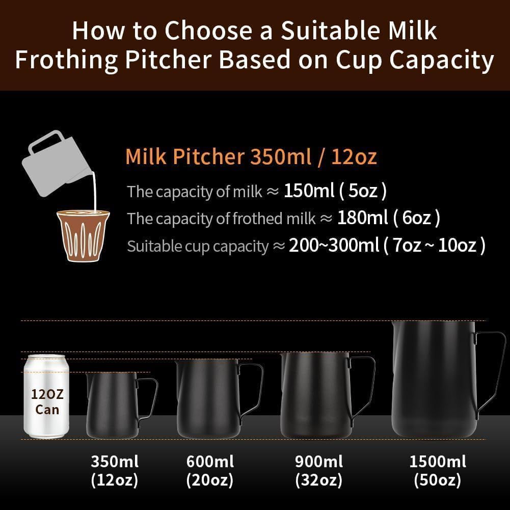 watchget Milk Frothing Pitcher 50oz/1500ml - Stainless Steel Espresso Steaming Pitcher for Cappuccino, Latte Art, Coffee Machine Accessories Milk Jug Frother Cup, Black