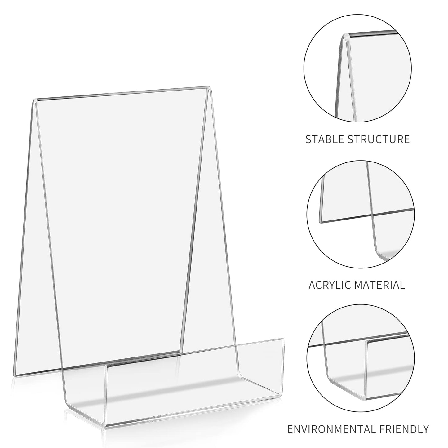 ZOEY Acrylic Book Stand with Ledge Clear Display Easels Plate - 10 Pack Book Holder Easel Stand for Books Display, Music Sheets, Artworks, CD, Tablet Holder (5Large+5Small)