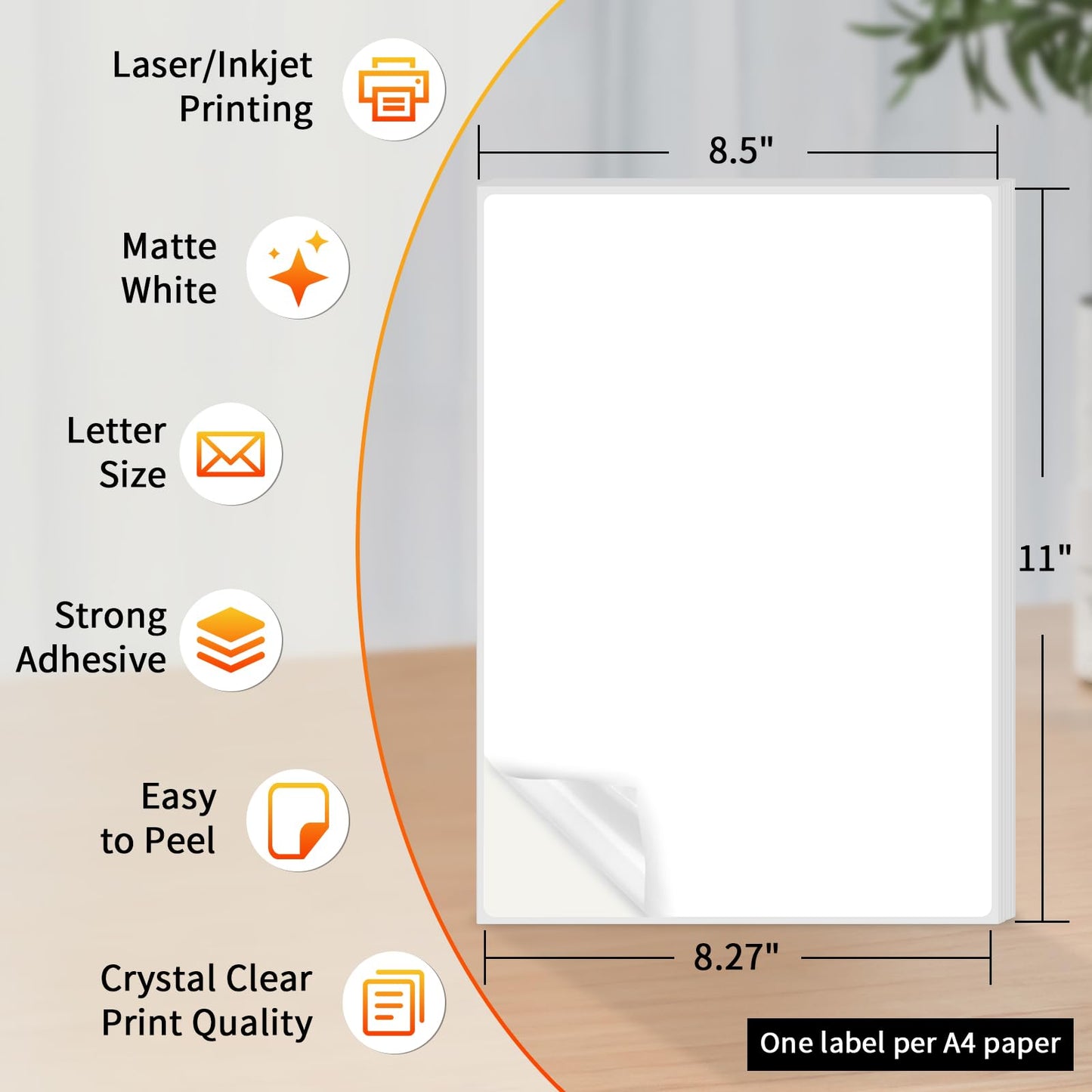 Printable Sticker Paper 8.5 x 11 Full Sheet Labels, 500 Sheets Matte Self Adhesive Sticker Paper for Inkjet & Laser Printer, Full Page Printable Label Paper for Shipping, Address, Product & FBA Labels