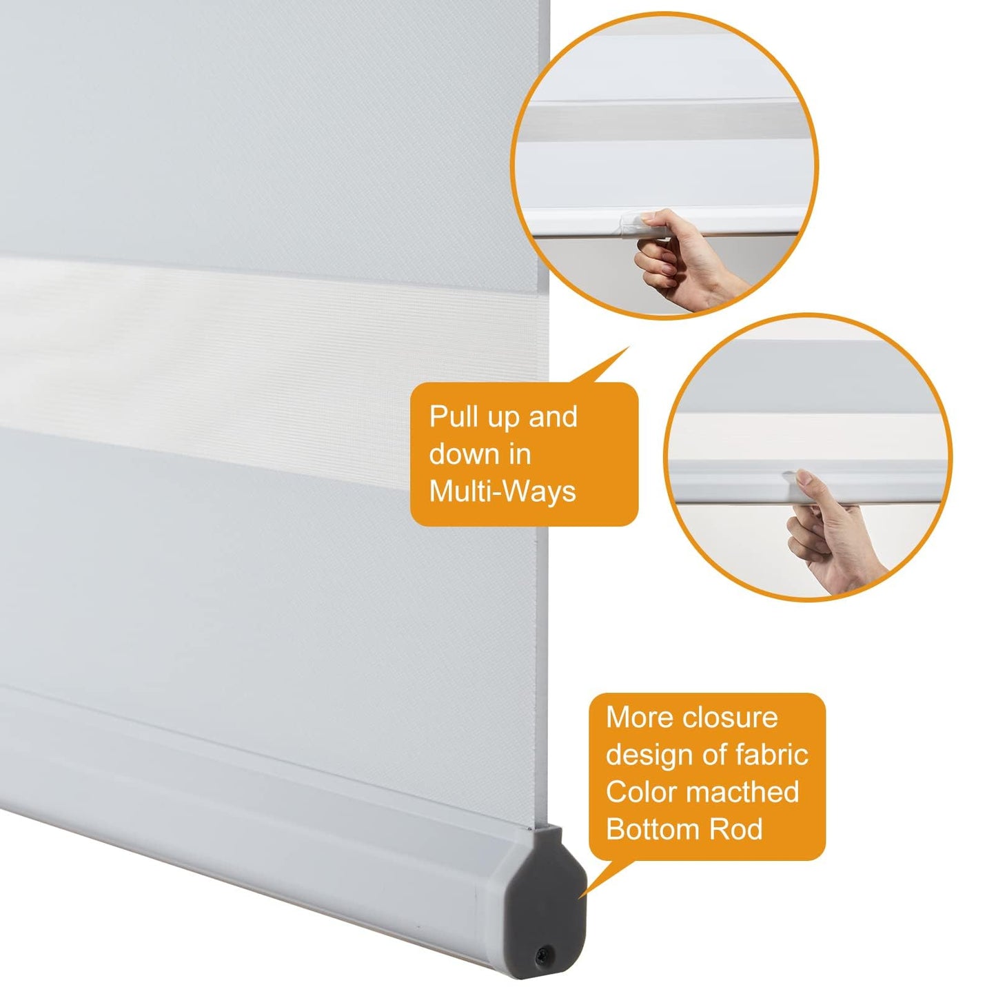 Persilux Cordless Zebra Blinds for Windows, Free-Stop Room Darkening Window Blinds (26" W x 72" H, White) Light Control for Day and Night, Privacy Protection Window Treatments Roller Shades for Home
