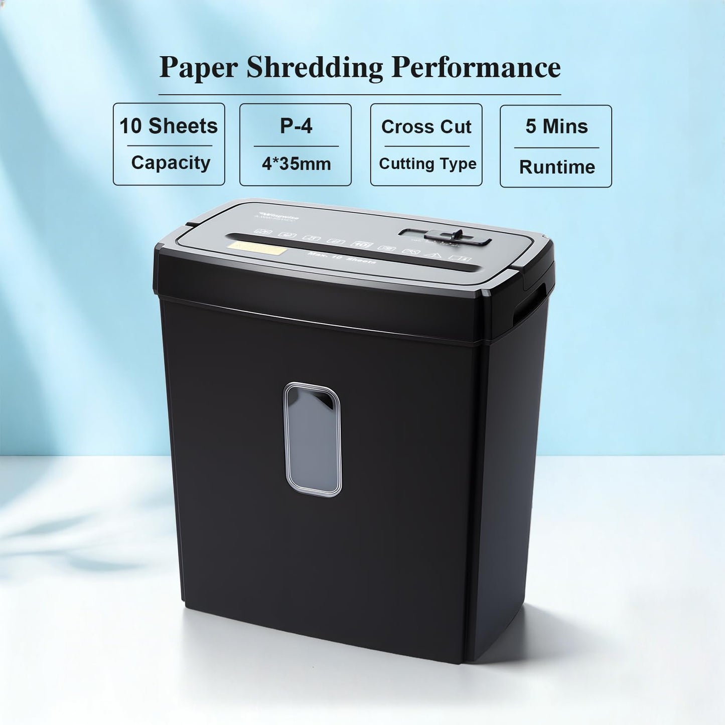 Wingwise Paper Shredder for Home Office, 10 Sheets Cross Cut Credit Card Shredder with 4 Gallons Basket, Portable Handle, P-4 High Security