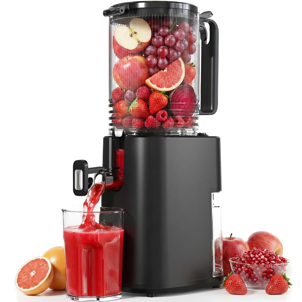 Cold Press Juicer, 5.5inch Wide Feed Chute Juicer Machine, Slow Masticating Juicer for Whole Vegetables & Fruits, Black