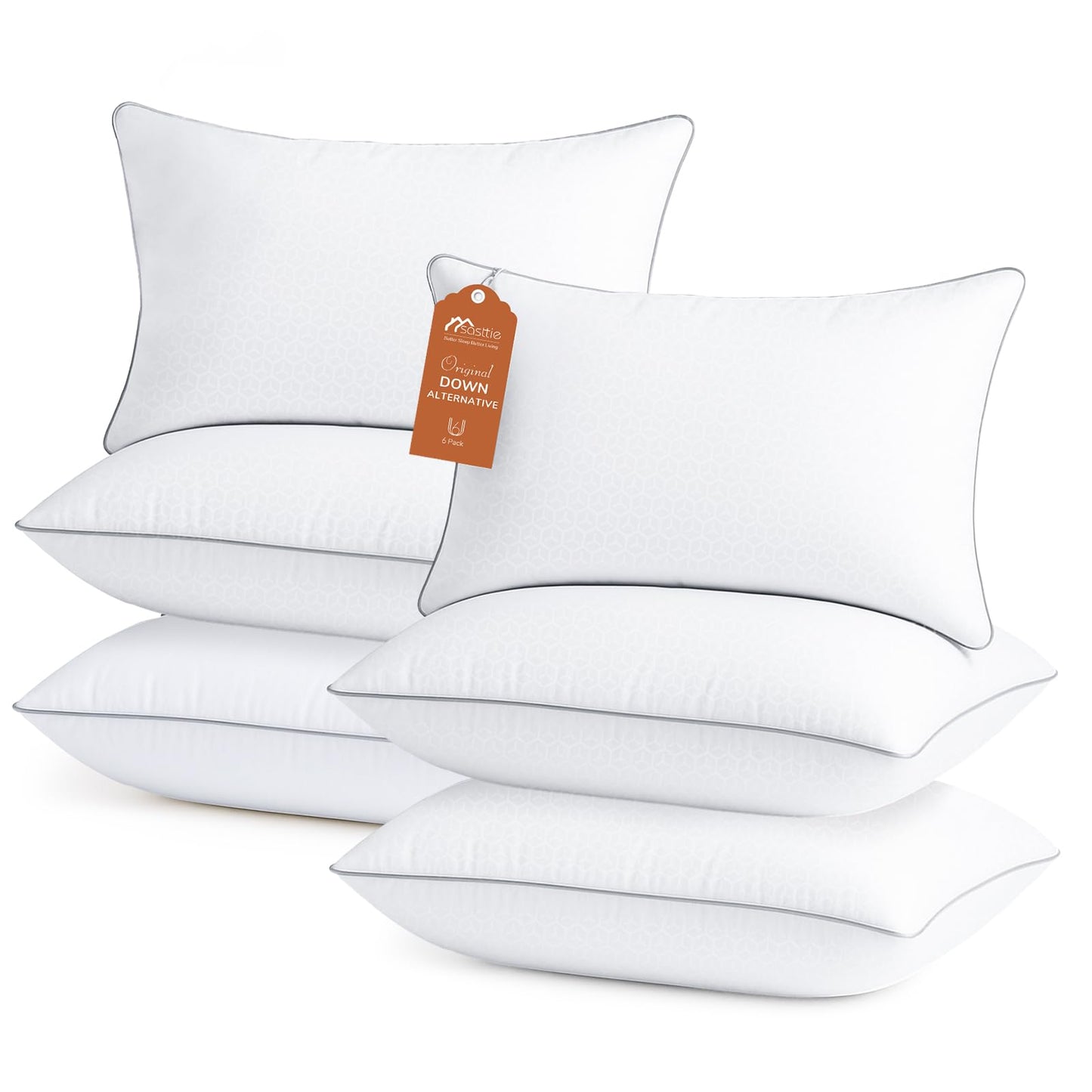 Sasttie Firm Pillows Queen Size Set of 6, Bed Pillows for Side, Back, and Stomach Sleepers - Oeko-Tex Certified Down Alternative Plump Filling - Hotel Quality and Machine Washable, 6 Pack