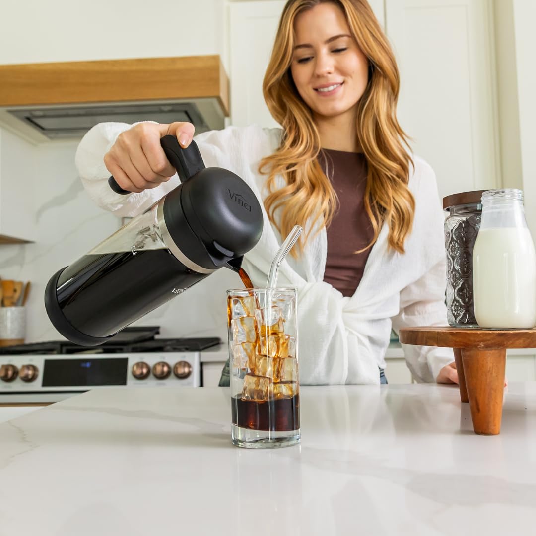 VINCI Cold Brew 360, Glass Cold Brew Coffee Maker Featuring Patented Dual Filter 360 Brewing Technology, Cold Brew for Iced Coffee (1.4 Liter / 47 FL.OZ)