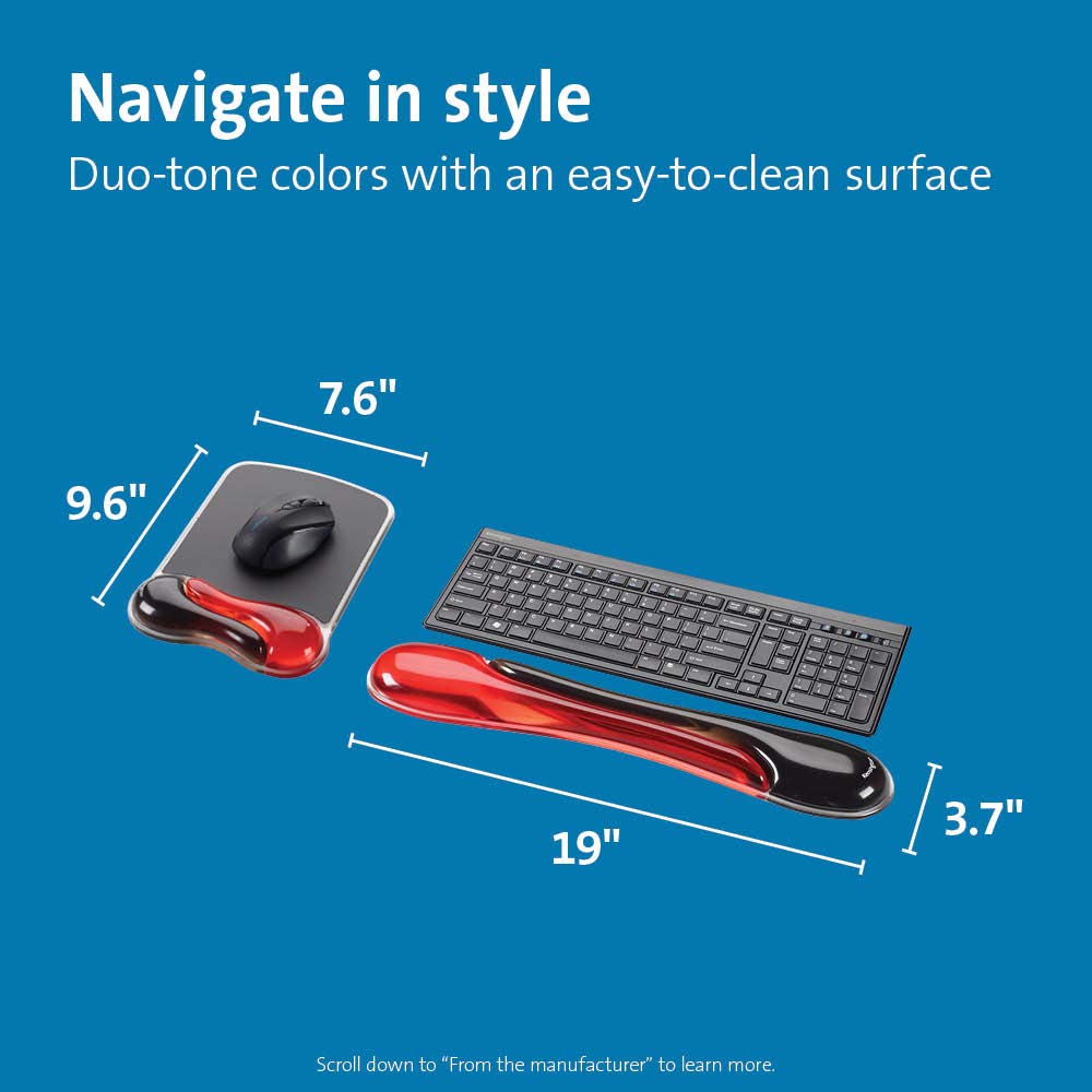 Kensington Duo Gel Mouse & Keyboard Wrist Rest Bundle Set, Ergonomic Keyboard and Mouse Pad With Wrist Support, Keyboard Wrist Rest, Computer Keyboard Pad, Cooling Gel, Non-Skid Backing, Red K50036WW