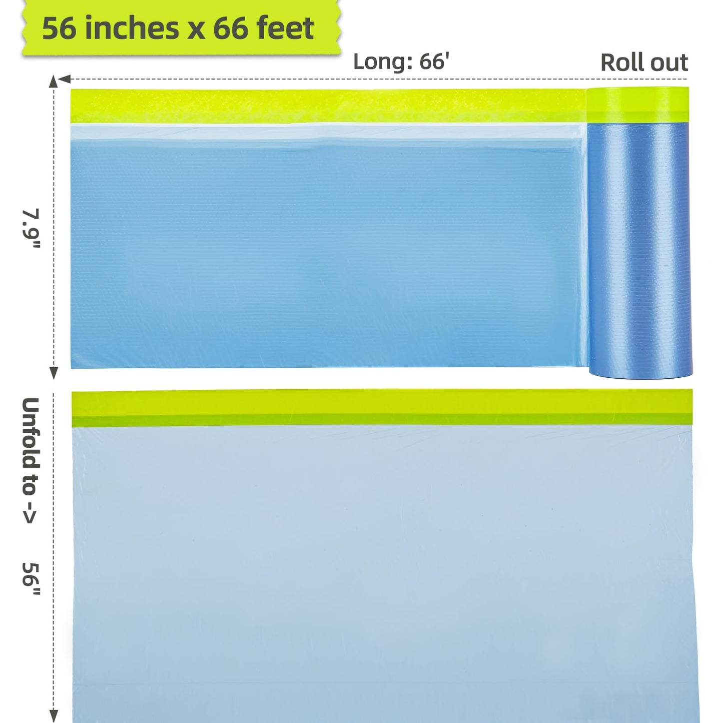 Tangibay Pre-Taped Masking Film for Painting - 56" x 66' Painters Plastic Sheeting for House & Automotive Paint, Tape and Drape for Covering Cars, Walls, Windows and Furniture Protection (6 Rolls)