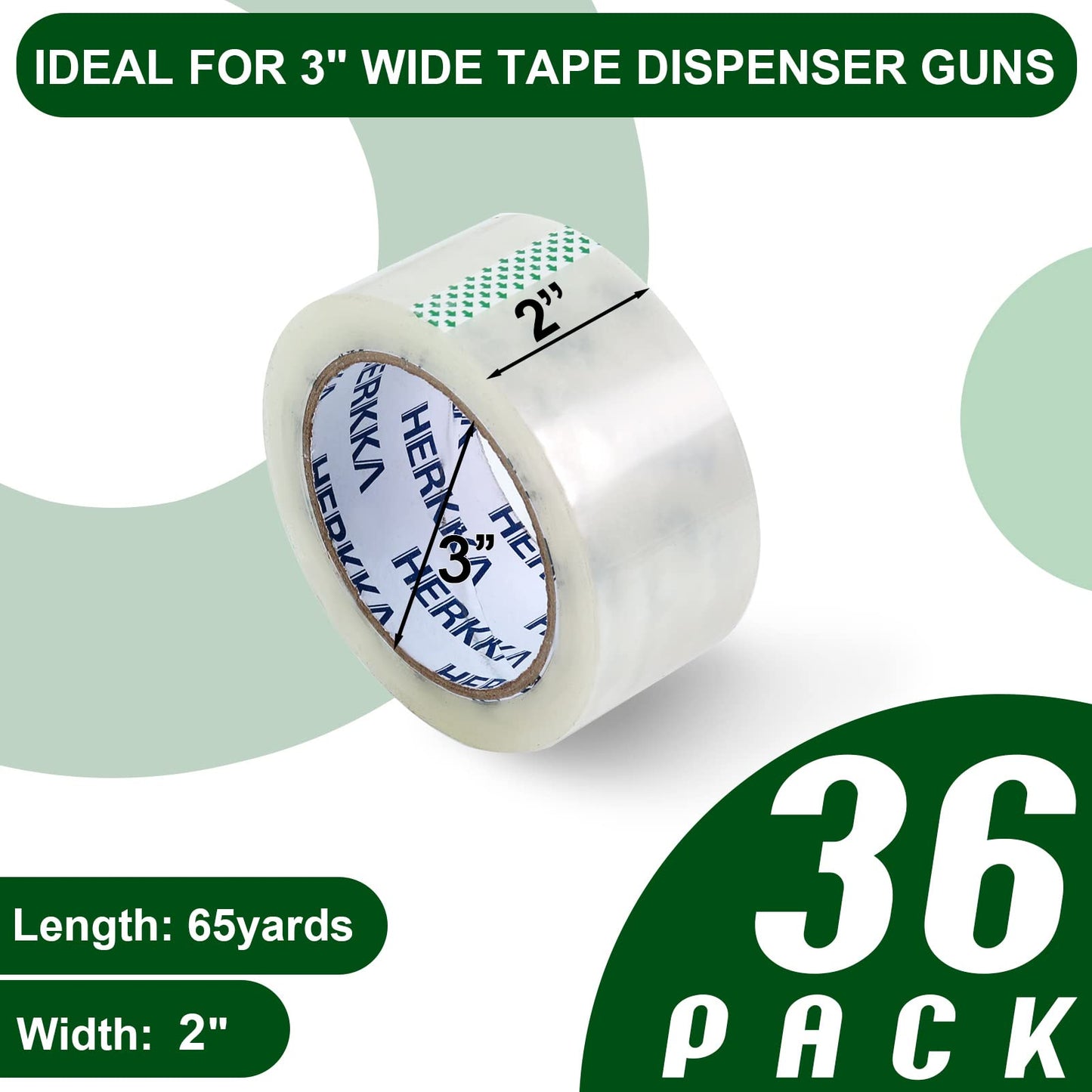 HERKKA Clear Packing Tape, 36 Rolls Heavy Duty Packaging Tape for Shipping Packaging Moving Sealing, Thicker Clear Packing Tape, 2 inches Wide, 65 Yards Per Roll, 2340 Total Yards