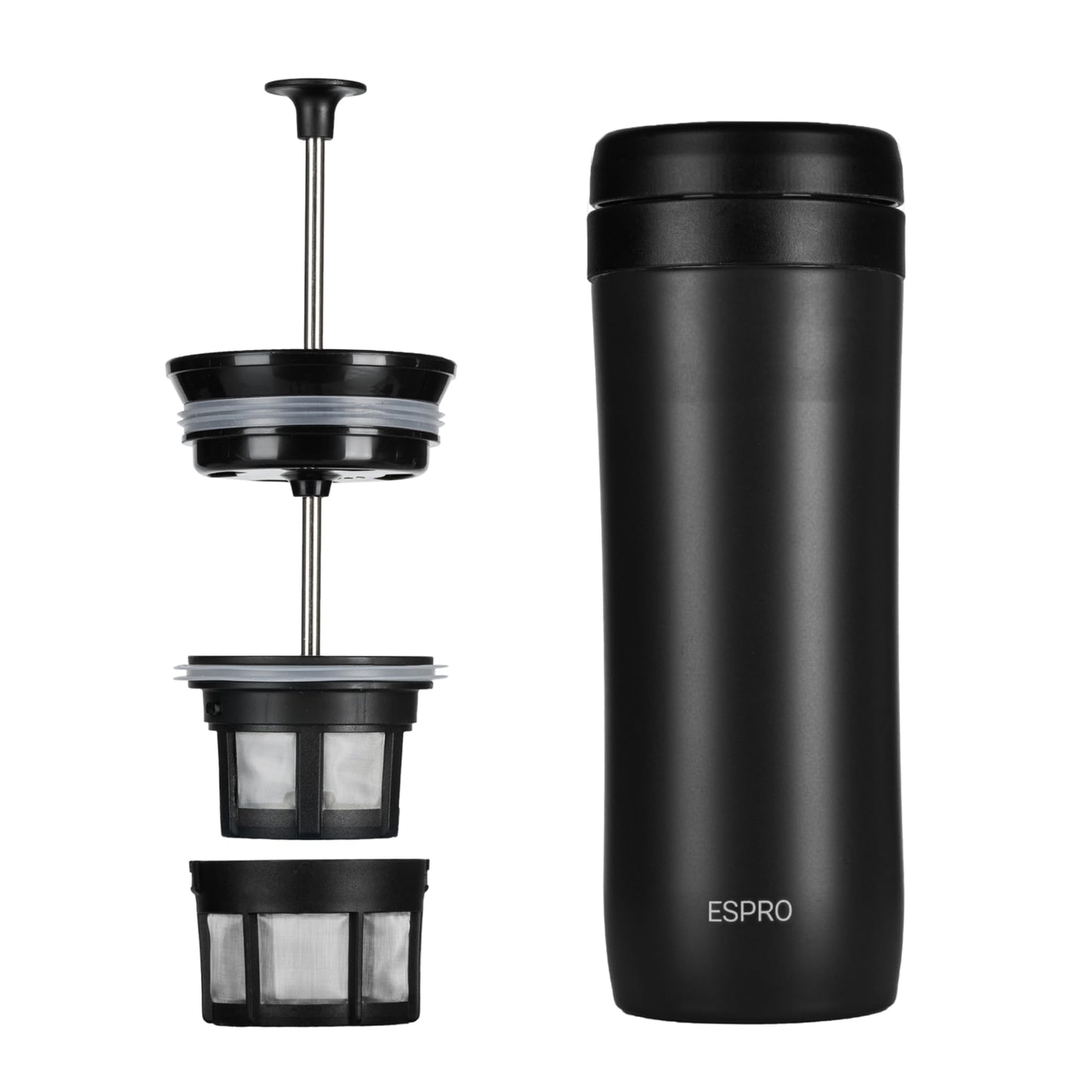 ESPRO P1 12 Ounces French Press Coffee Maker for Travel, Double-Walled Stainless Steel Vacuum Insulated, Matte Meteorite Black