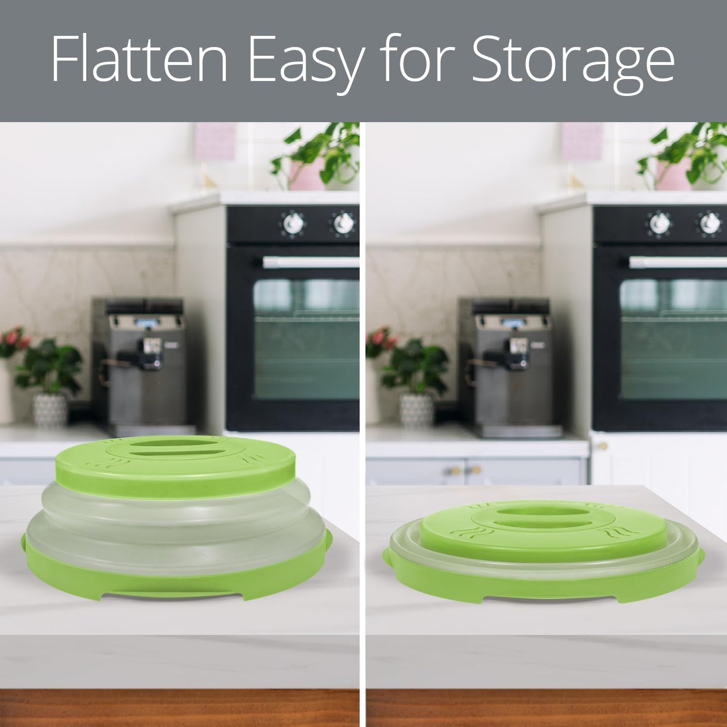 HOVER COVER Magnetic Microwave Splatter Cover with High Power, Strongest Magnetic Grip, Collapsible 12-Inch BPA-Free Food Lid, Vented Plate Guard, Dishwasher Safe, Space-Saving Storage - Green