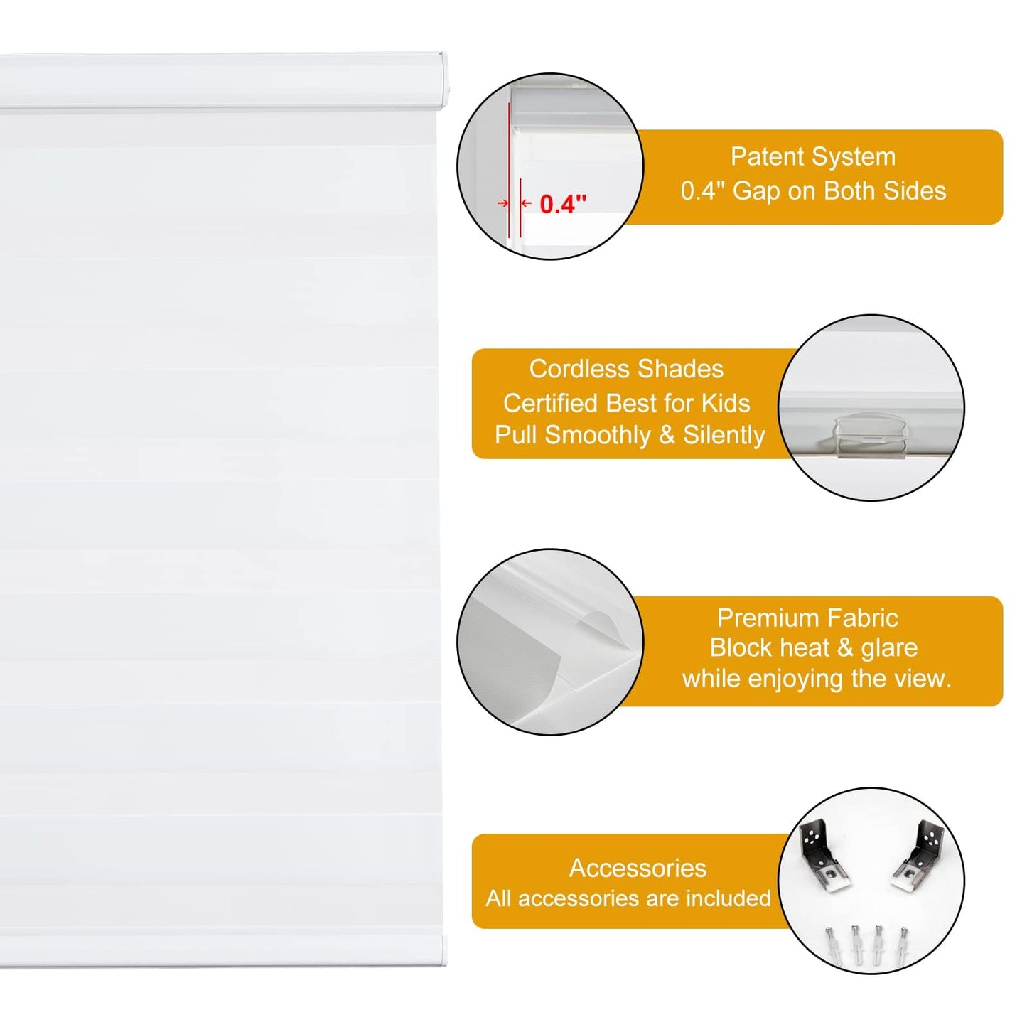 Persilux Cordless Zebra Blinds for Windows, Free-Stop Room Darkening Window Blinds (26" W x 72" H, White) Light Control for Day and Night, Privacy Protection Window Treatments Roller Shades for Home