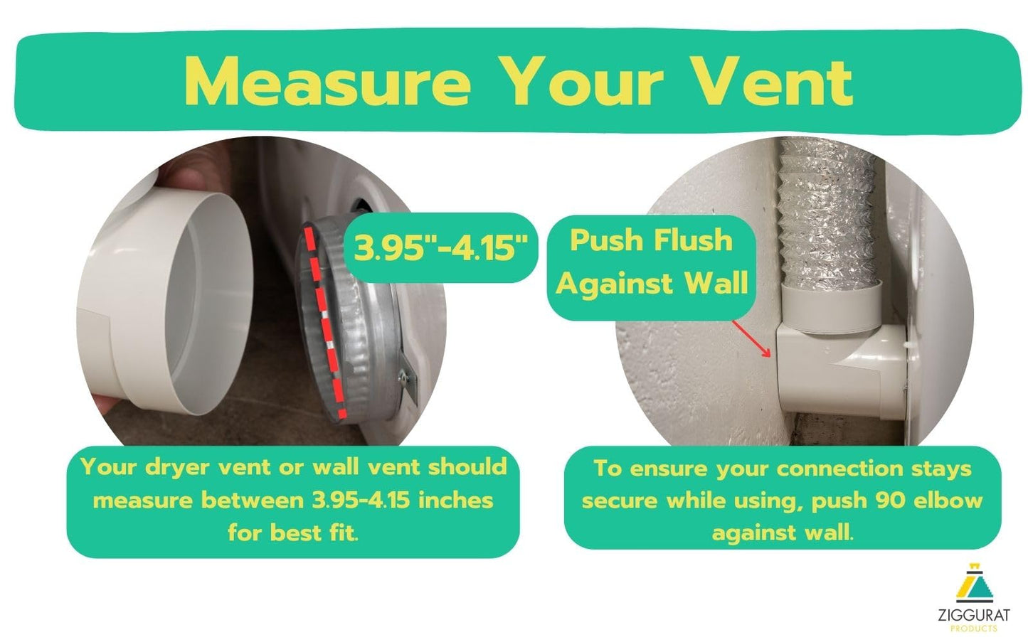 Dryer Vent Connector Kit - 90 Degree Dryer Vent Hose Connector for Tight Spaces, Space Saving Dryer Vent Elbow With Hose - DIY Toolless Design with Airtight Seal - STV-M by Ziggurat Products