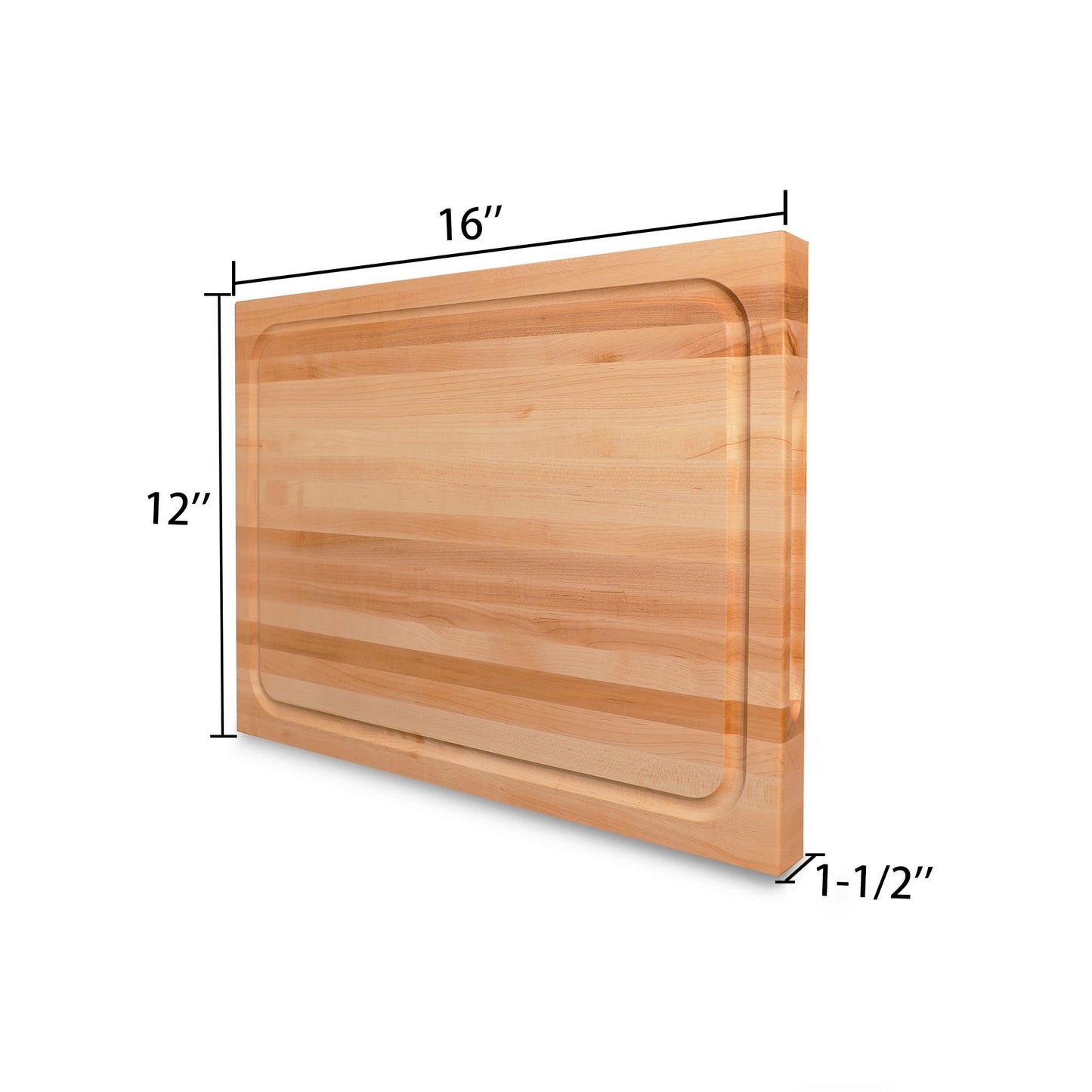 CONSDAN Hard Maple Wood Cutting Board for Kitchen, USA Grown Hardwood, 16 x 12, with Invisible Inner Handle, Prefinished with Food-Grade Oil, Suitable for Kitchen Edge Grain, 1-1/2" Thick