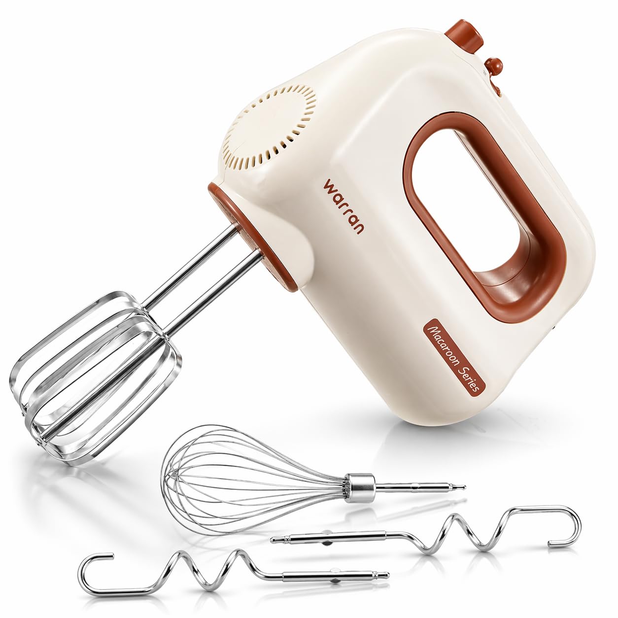 warran 300W Compact Lightweight Electric Hand Mixer, with Powerful Quiet DC Motor for Baking, Cake, Brownies, Cookie Dough, Ideal for Home Kitchen (White)