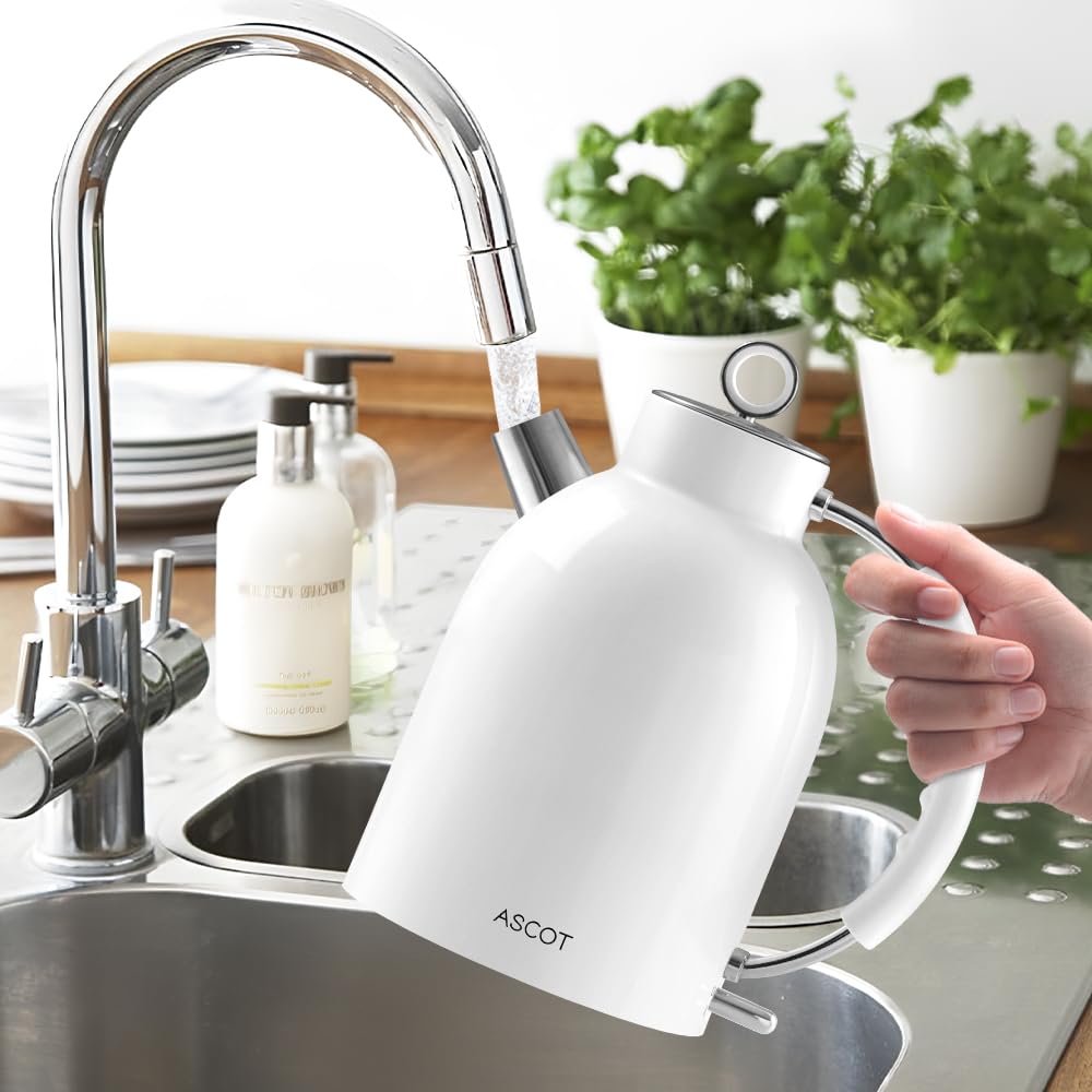 ASCOT Electric Kettle, Stainless Steel Tea Boiler 1.5qt 1500W Retro Tea Heater & Boiling Kettle, Auto Shut-Off and Boil-Dry Protection(White)