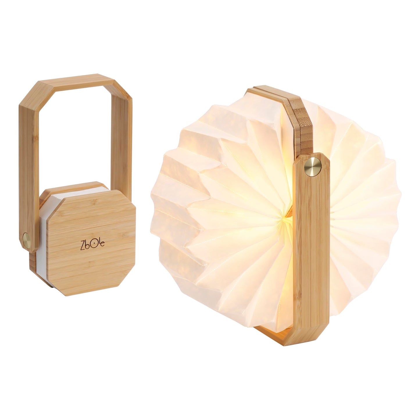 ZBOLE Foldable Japanese Style Lantern, 1200mAh Rechargeable, 4-6H Runtime, 2-in-1 Handheld & Table Lamp, Soft Warm Light, Outdoor Camping Travel Gear, Home Decor & Gift (Bamboo)
