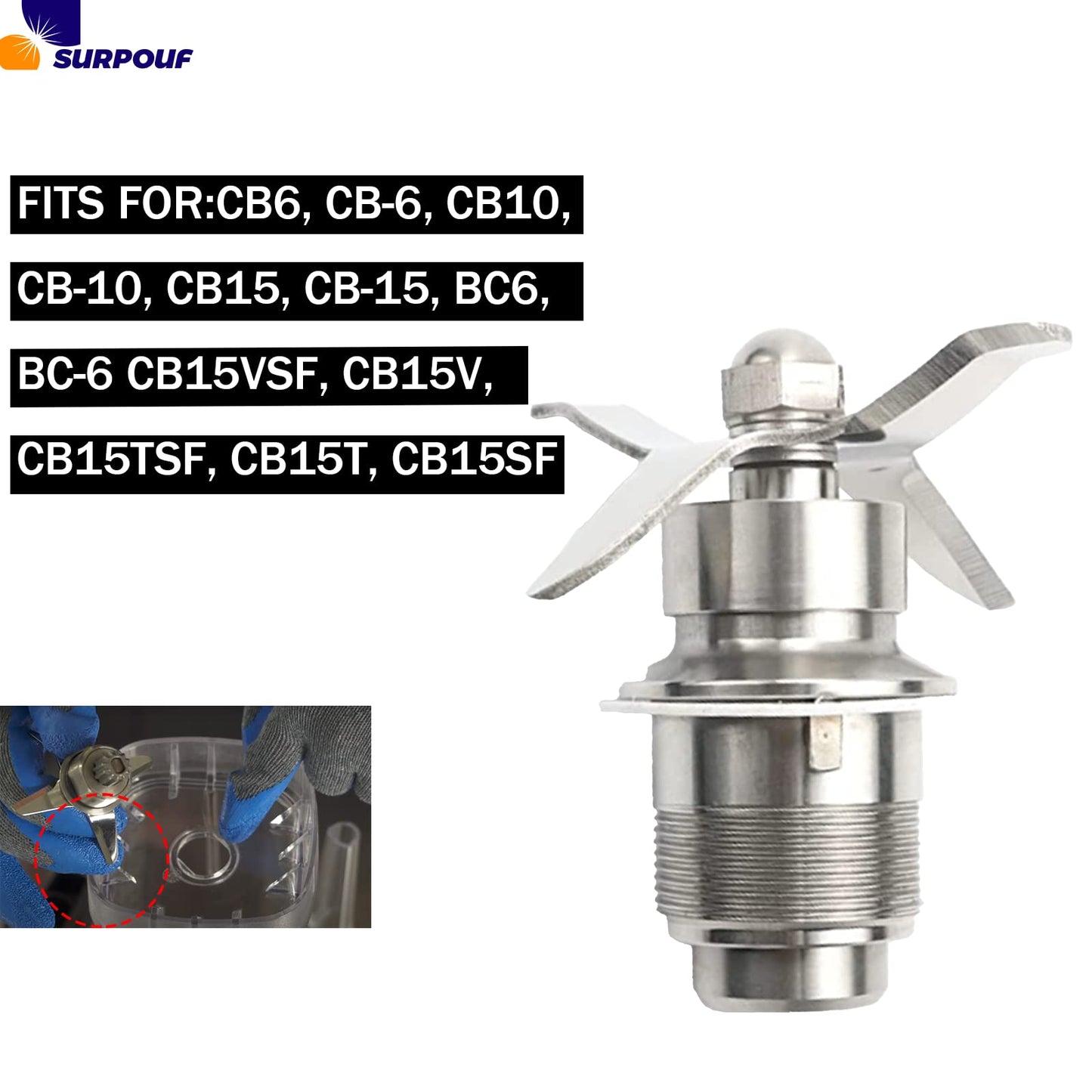 SURPOUF 502977 Blade Cutting Blender Assembly Compatible With Waring CB6 CB10 CB15 For waring blender replacement parts