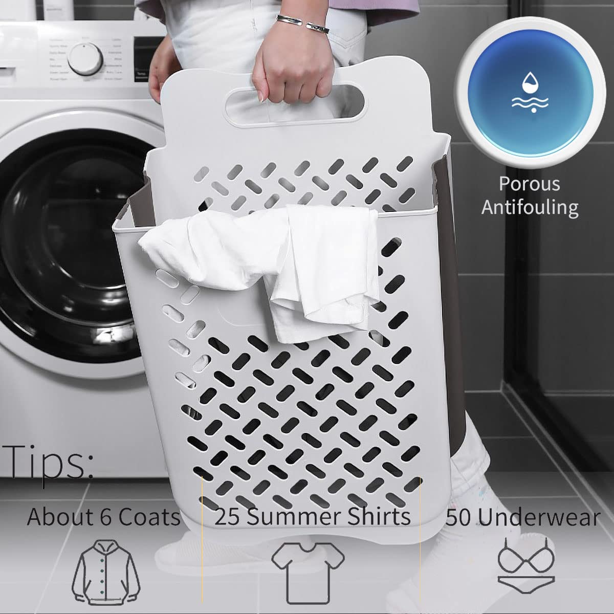 Pansyling Plastic Foldable Laundry Basket with Handle, 35L Wall Mounted Laundry Hamper Freestanding Dirty Clothes Hamper, Collapsible Laundry Baskets Pop Up Hamper Storage Container for Snacks Dolls