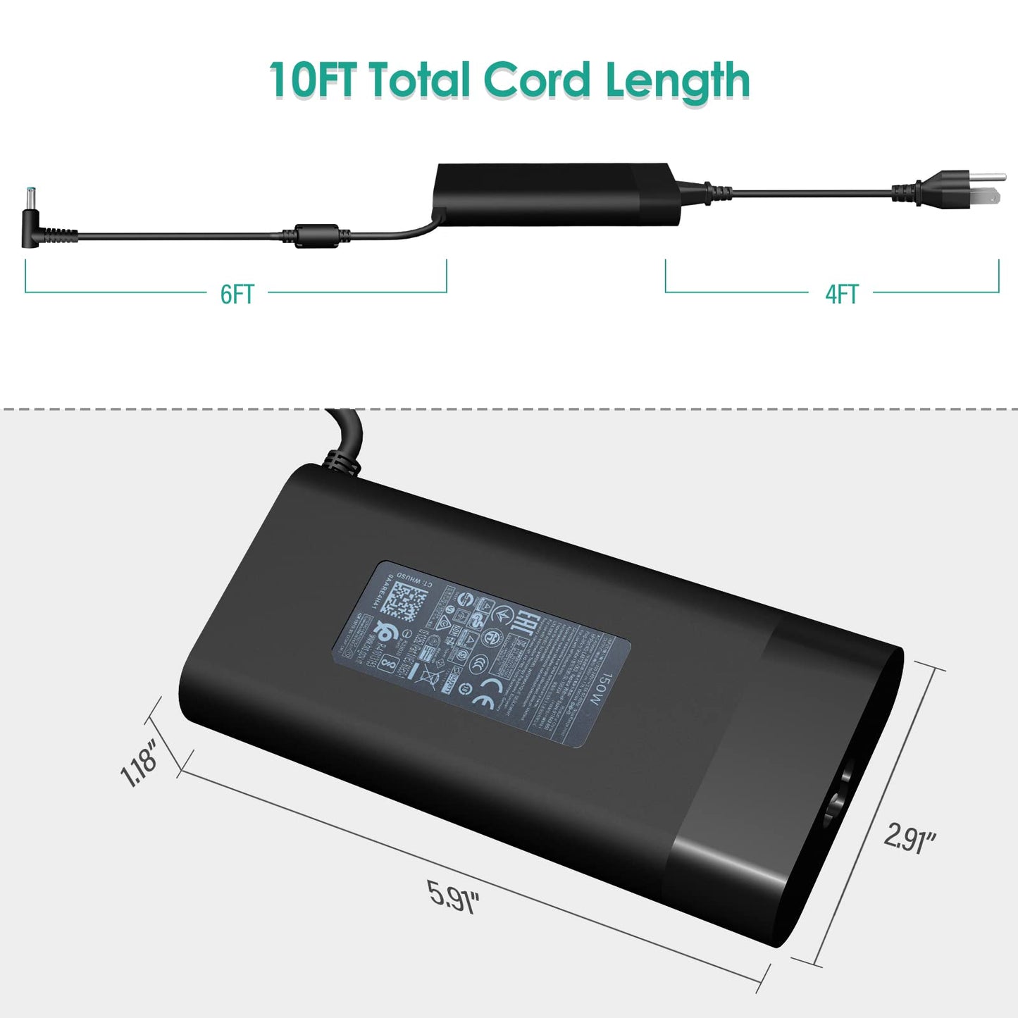 150W AC Charger Fit for HP Zbook 15 16 17 15u 15v G3 G4 G5 G6 G7 G8 G9 ZBook Studio G4 G5 G7 G8 G9 Victus 15 OMEN by 15 17 Pavilion Gaming 15 17 TPN-CA11 TPN-DA09 Laptop Power Adapter Supply