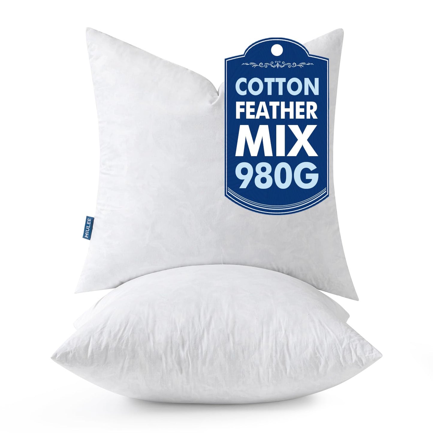MIULEE Pillow Inserts 22x22 Inch Set of 2, Feather Mix Polycotton with Cotton Fabric Square Decorative Throw Pillows for Couch Bed Sofa