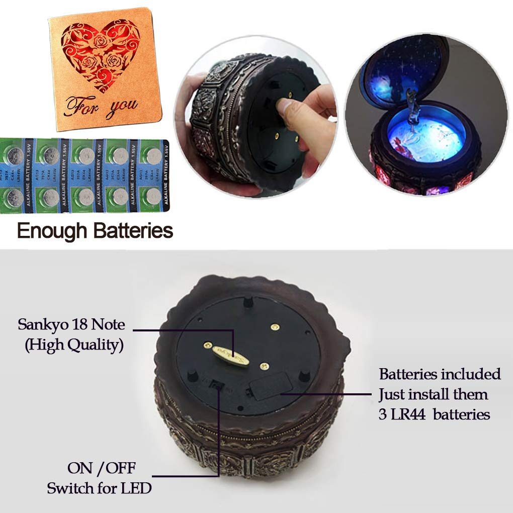 Briskfeel Vintage Music Box with Constellations Rotating Goddess LED Lights Twinkling Resin Carved Mechanism Musical Box with Sankyo 18-Note Wind Up Signs of The Zodiac Gift for Birthday (Upgraded)