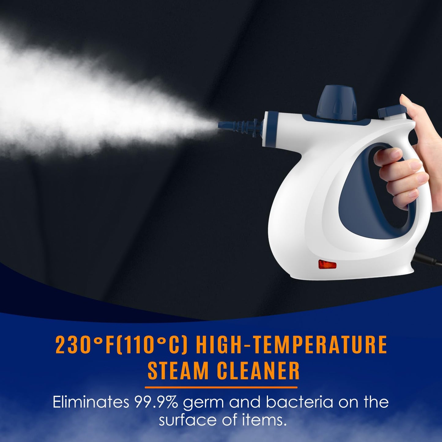 Pressurized Handheld Multi-Surface Natural Steam Cleaner with 12 pcs Accessories, Multi-Purpose Steamer for Home Use, Steamer for Cleaning Floor, Upholstery, Grout and Car (White&Blue)